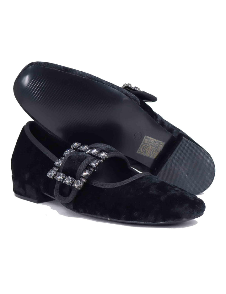 Ballerine donna in velluto nero con fibbia in strass T185L0131016 001 Exe 