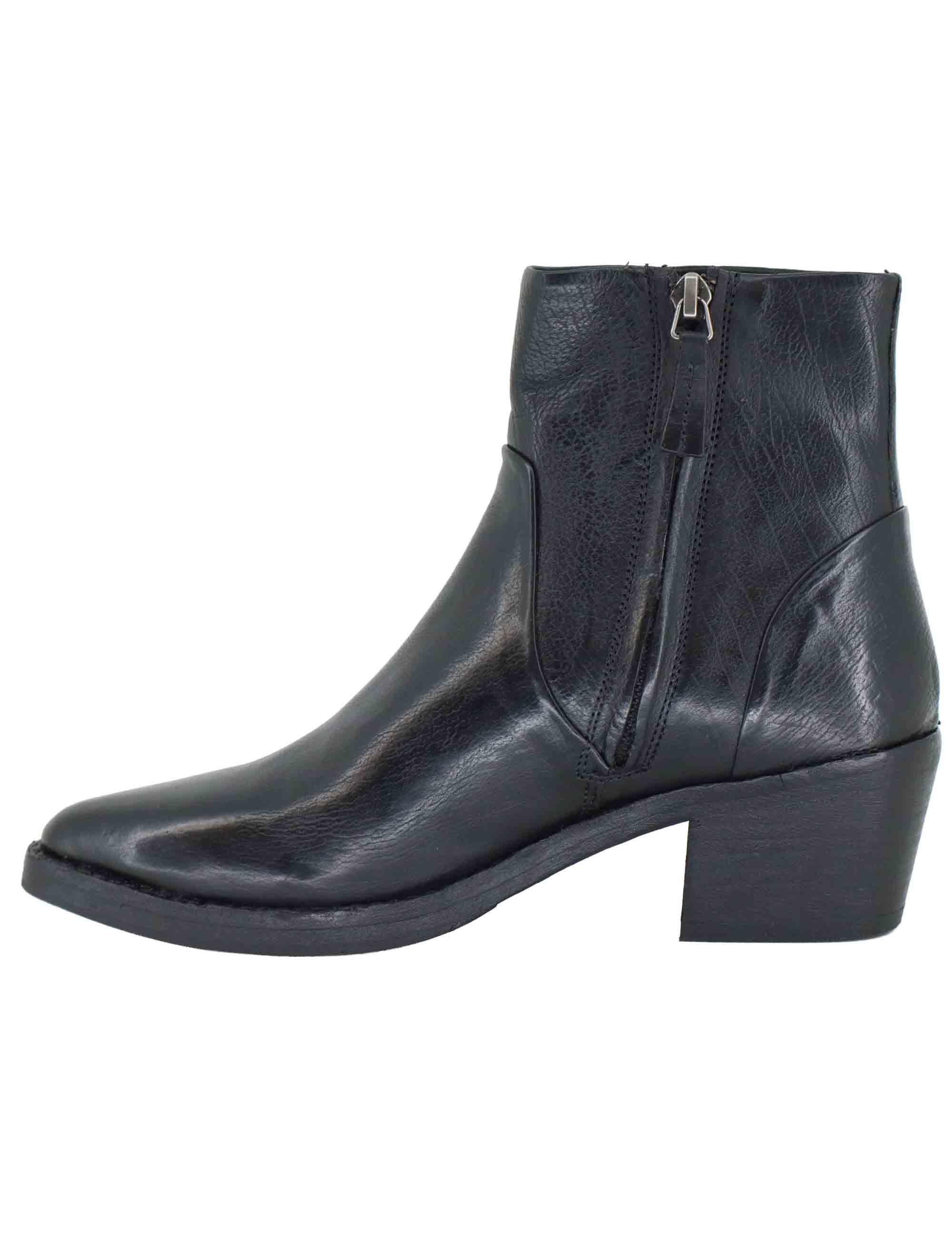 Stivaletti texani donna in pelle nera con tacco medio 252-21-15-TA BLACK Zolfo 