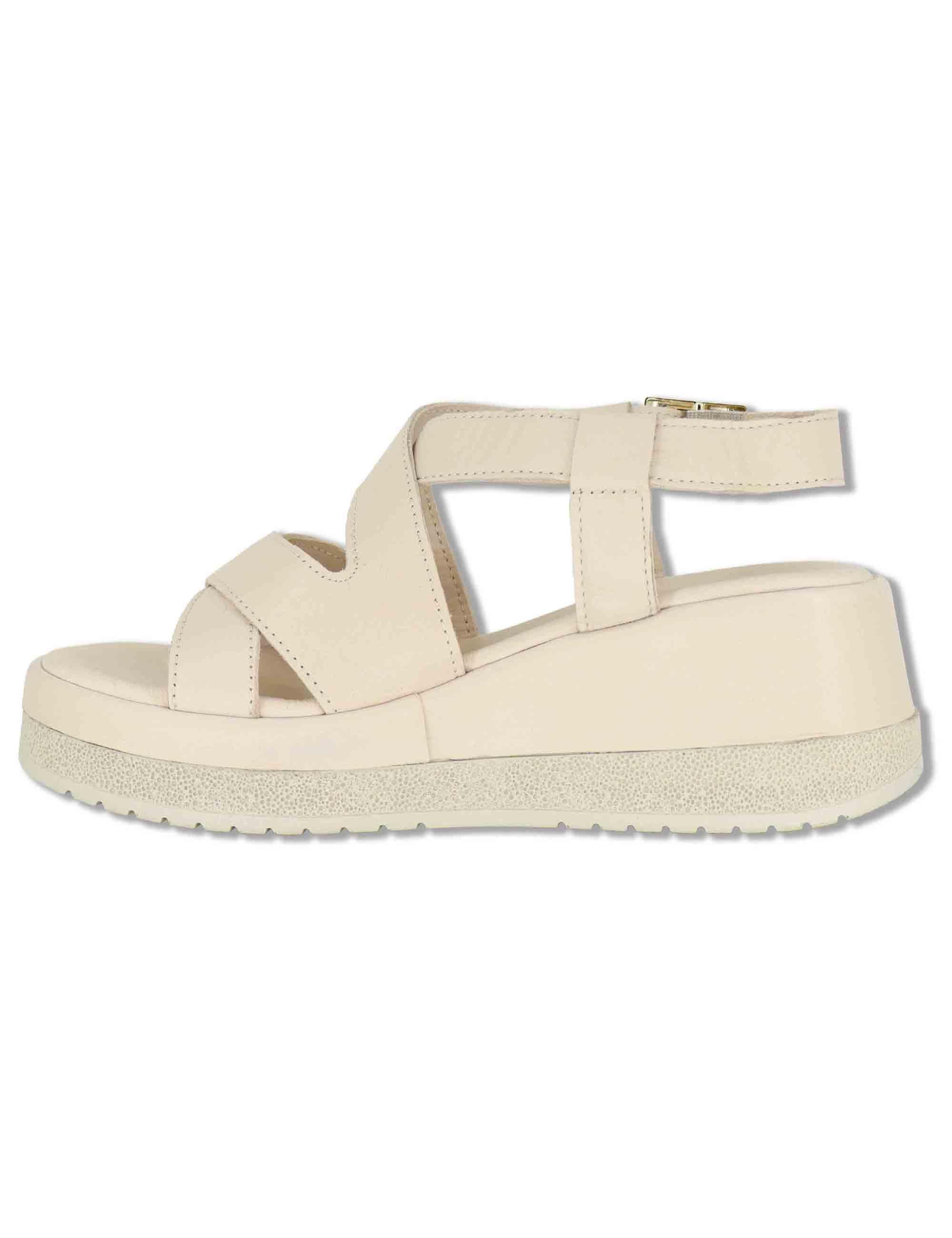 Sandali donna slingback in pelle beige con zeppa e cinturino regolabile SP261354 020 Spatarella 