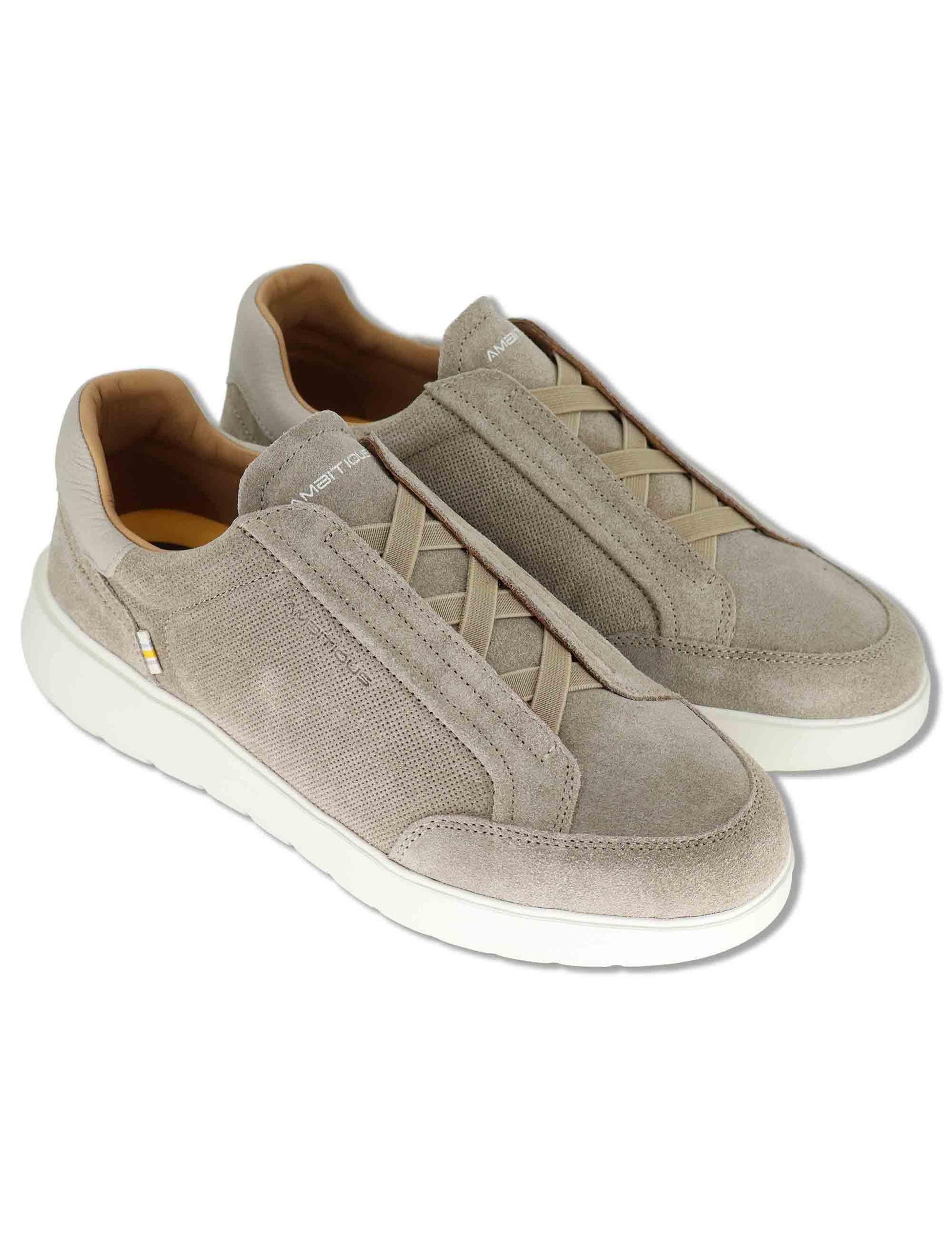 Sneakers uomo Hover in camoscio taupe con elastici e suola alta in gomma 13721A 7338AM Ambitious 