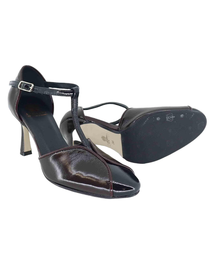 Decollete donna Mary Jane in pelle nera e marrone con tacco alto TG1660/RT 001 L'Arianna 