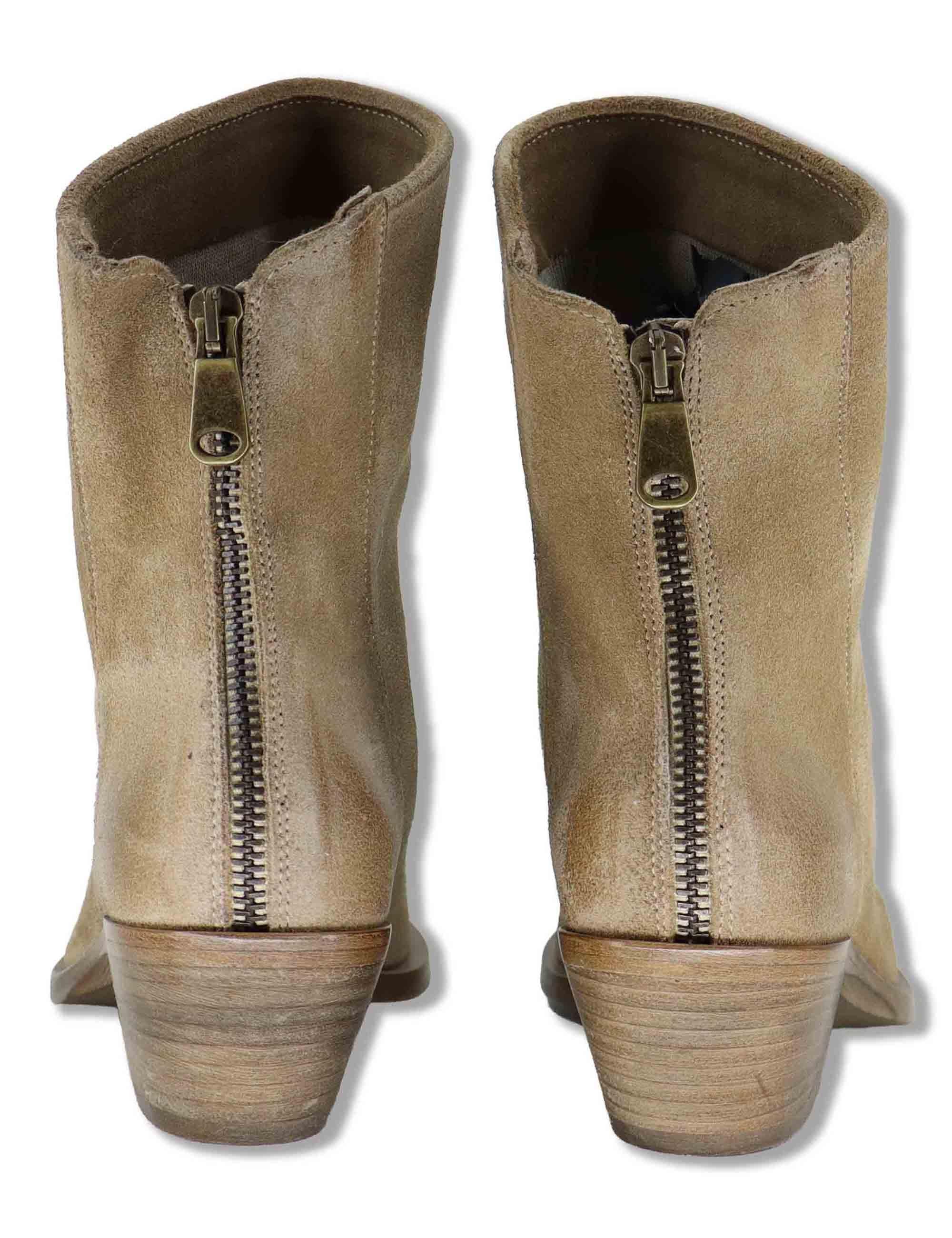 Stivaletti texani donna in camoscio taupe con zip posteriore e tacco medio SPDX2215 0289 Spatarella 