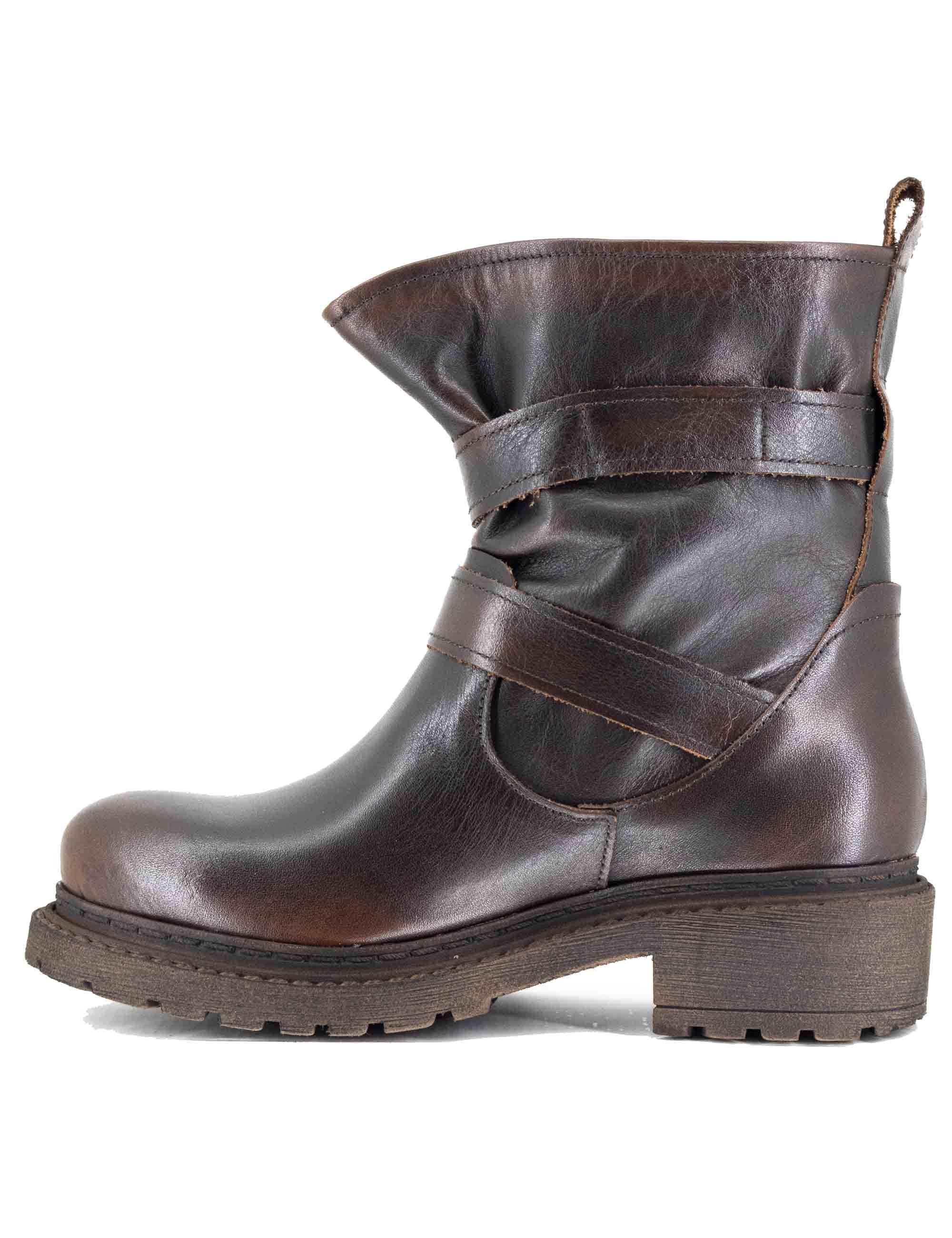 Stivaletti donna in pelle marrone con doppi conturini e fibbie SPMA2138 014 Spatarella 