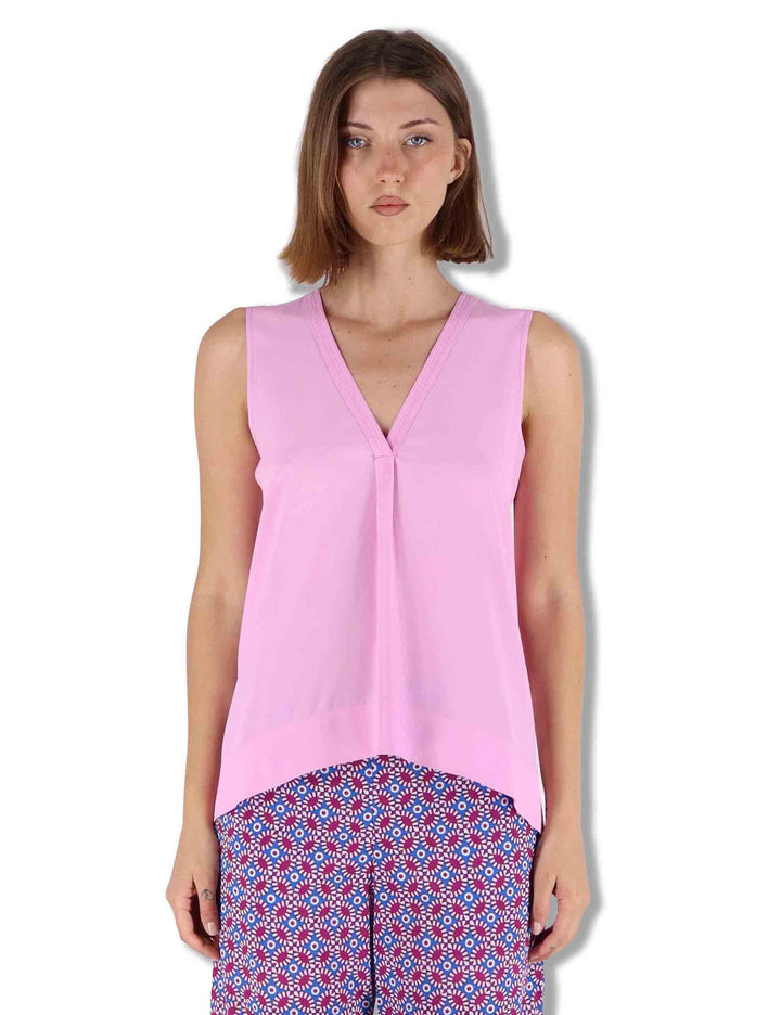Top donna Fluid Crepe in seta rosa senza maniche maniche scollo a V JP554050672 32015 Maliparmi 