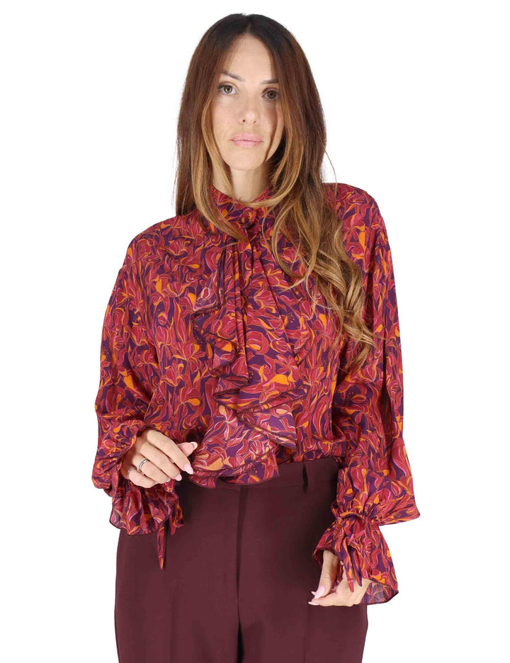 Camicie donna Lily's Ballet in viscosa naturale a fantasia bordeaux con rouche JM556250653 A3359 Maliparmi 