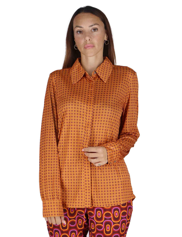 Camicie donna Micro Print in jersey arancio a fantasia JM556470654 B3103 Maliparmi 