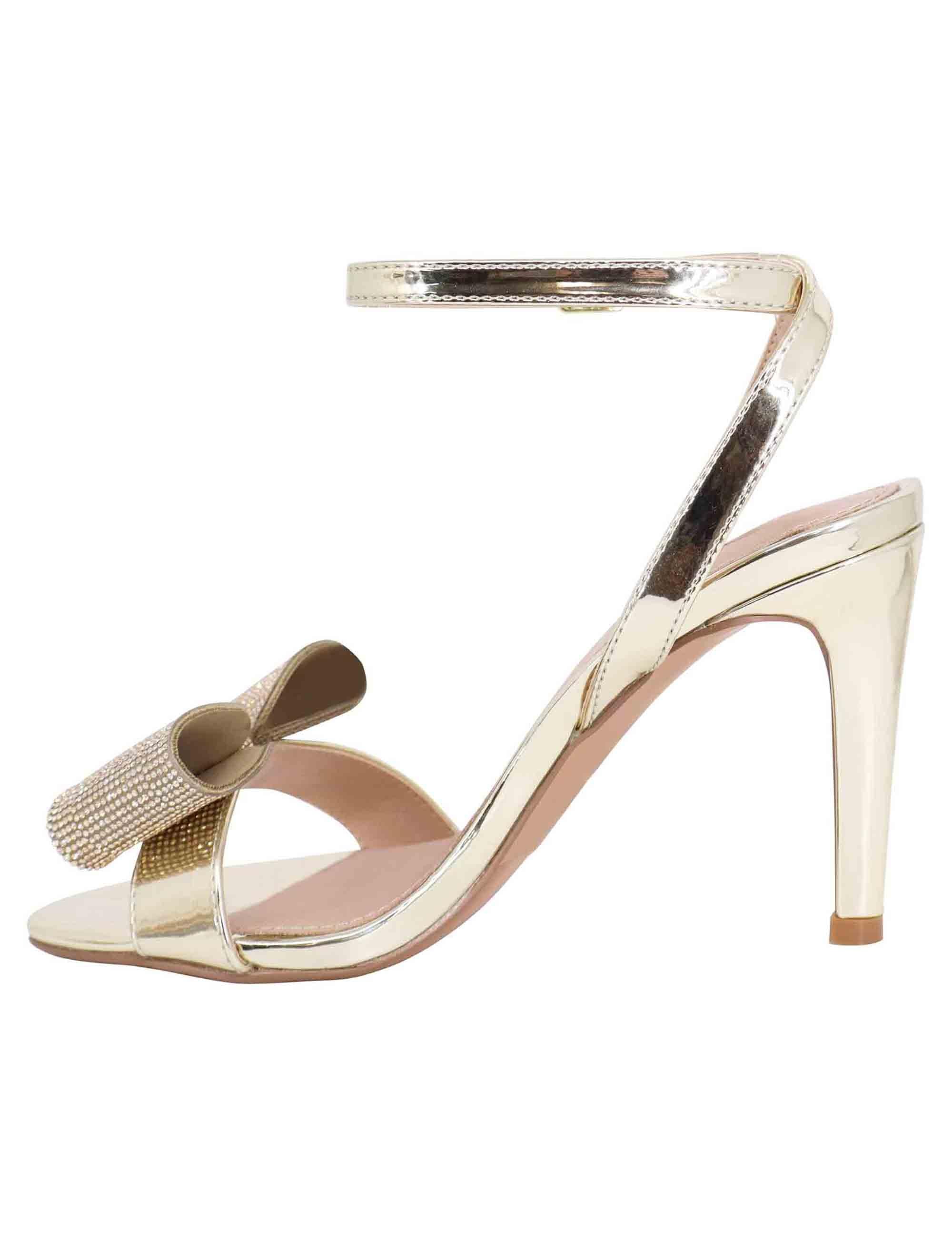 Sandali donna in eco pelle laminata oro con tacco alto e strass S4700803525H 380 Exe 