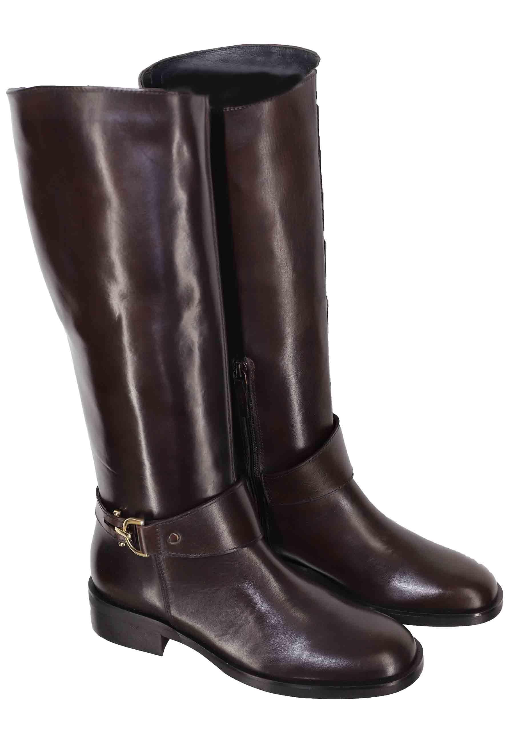 Stivali donna in pelle marrone con fibbia tacco basso SPR17 013 Spatarella 