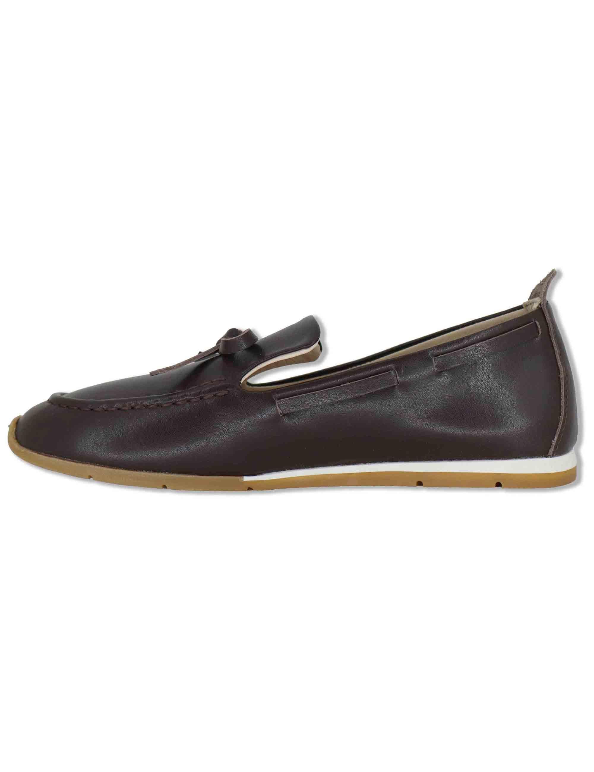 Mocassini donna in pelle marrone con fiocchetti e suola bassa in gomma SP60109 014 Spatarella 
