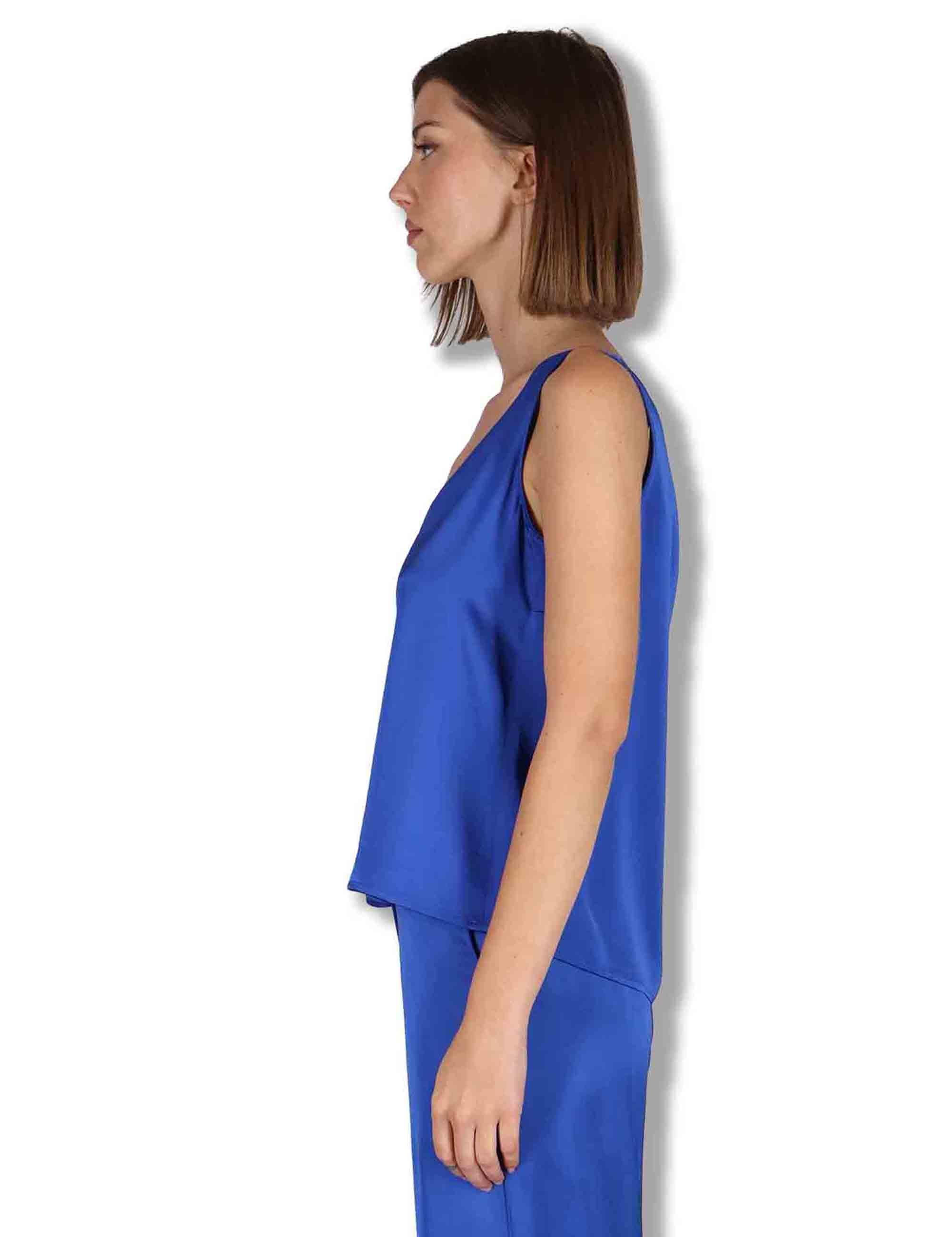 Top donna Shiny Cady in satin blu svasato con scollo posteriore JP556950631 80059 Maliparmi 
