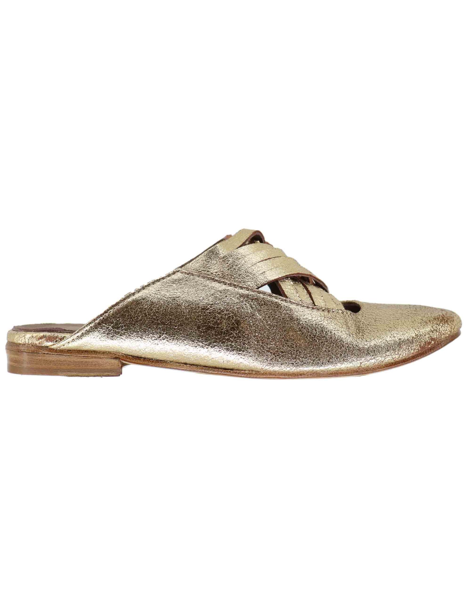 Mule donna in pelle laminta oro tacco basso 514150 075 Kudetà 