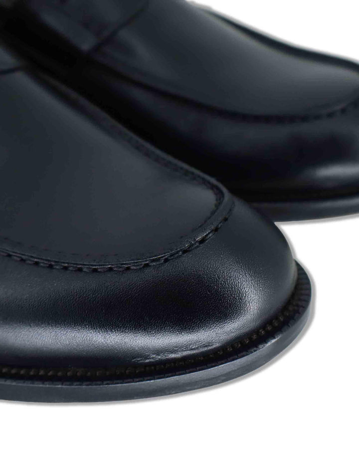 Mocassini uomo in pelle nera lucida con suola in cuoio cucita SPDU601 001 Spatarella 