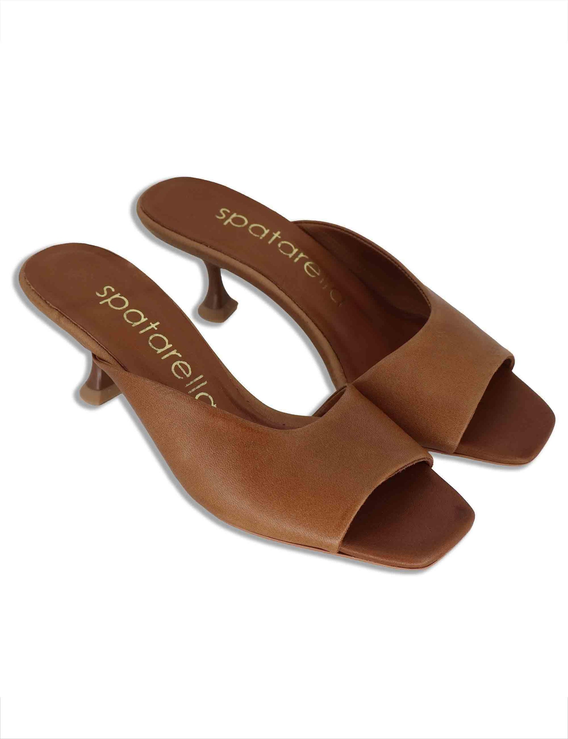 Sandali donna scalzati in pelle cuoio tacco alto senza cinturini SP261405 014 Spatarella 