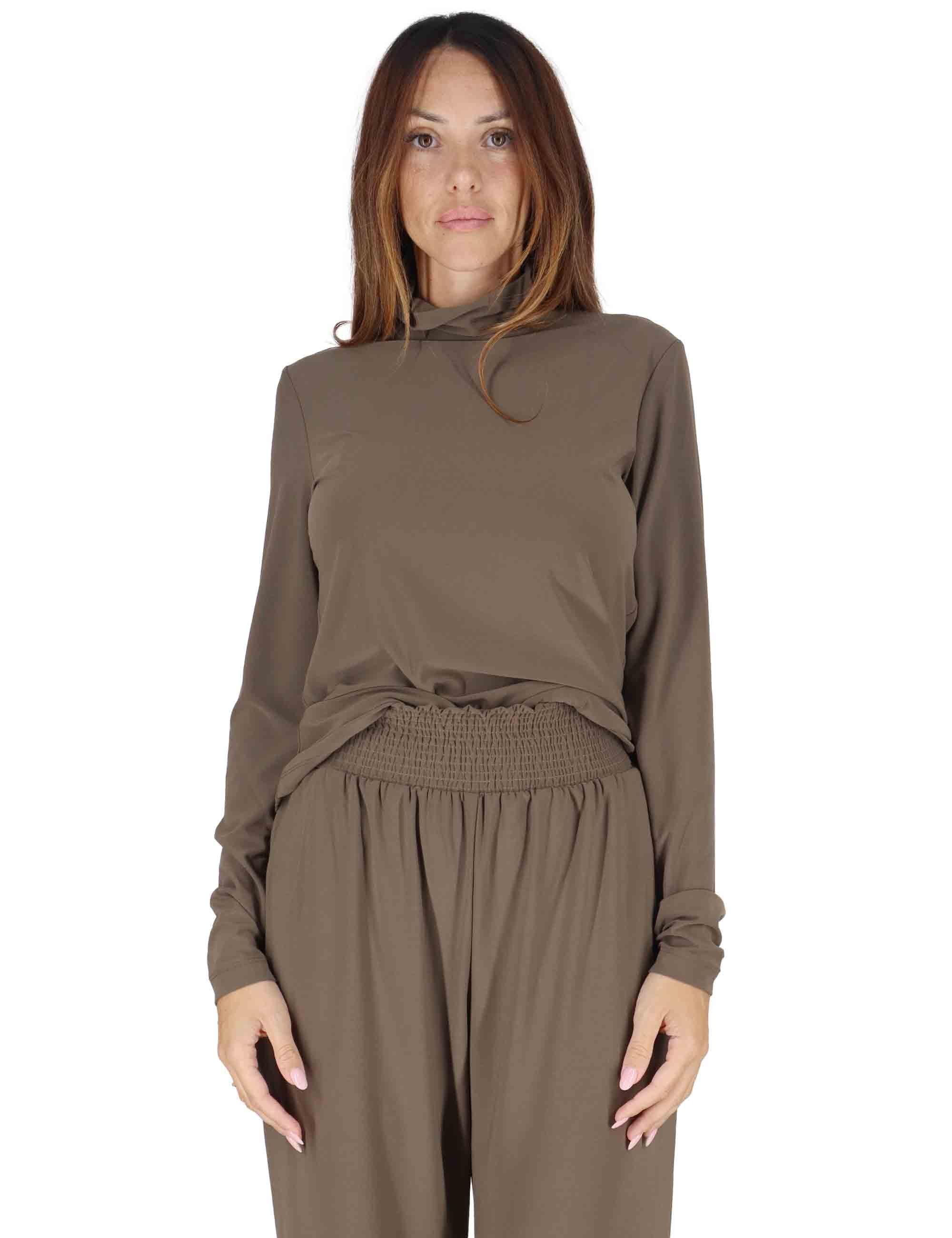 T-shirt donna Tecno in jersey beige con maniche lunghe e collo alto JK028570226 12003 Maliparmi 