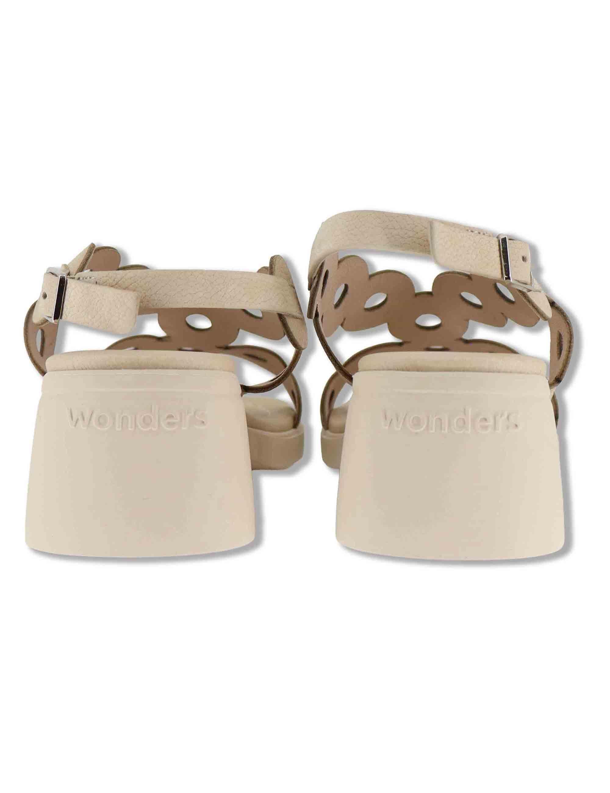 Sandali donna slingback in pelle beige con tacco in gomma ultra soft D-2306 020 Wonders 