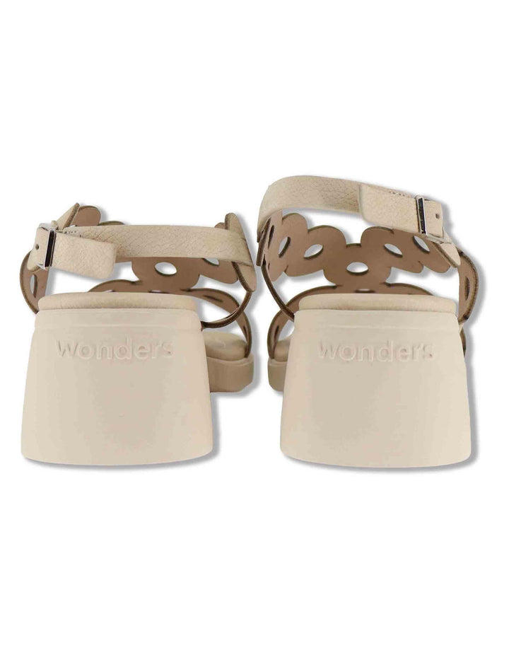 Sandali donna slingback in pelle beige con tacco in gomma ultra soft D-2306 020 Wonders 