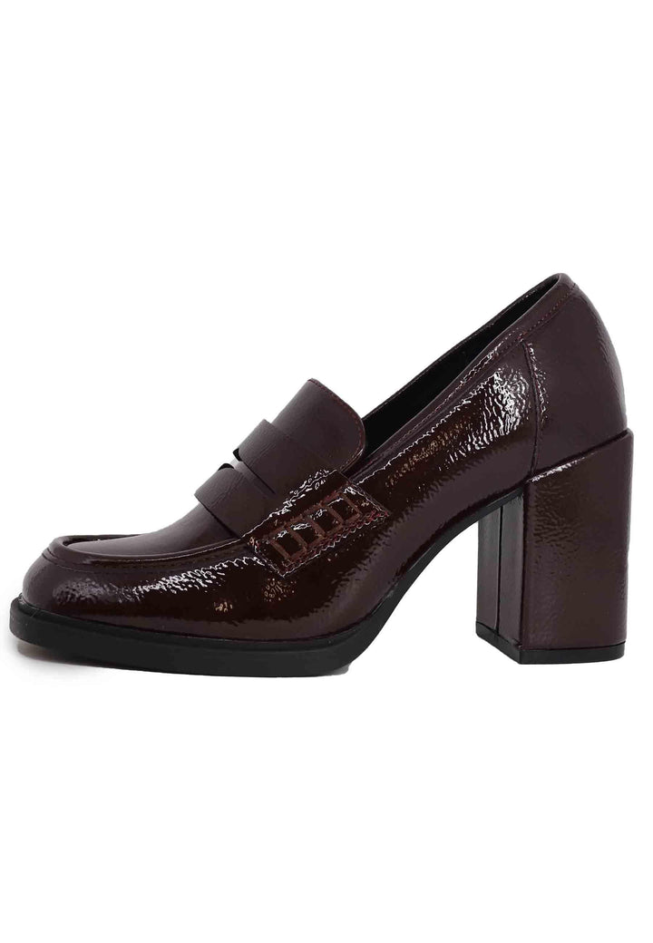 Mocassini donna in vernice bordeaux con tacco alto e punta tonda GEORGIA 200 4E81 Exe 