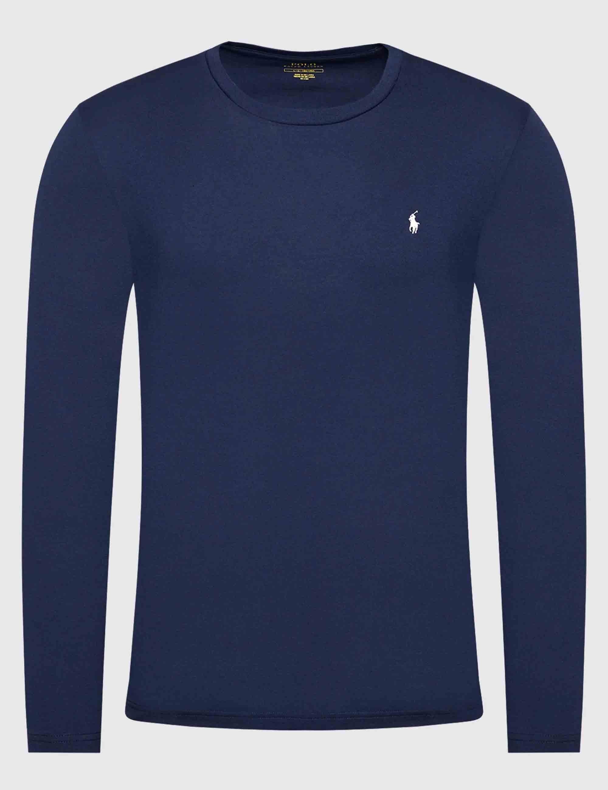 T-shirt uomo Crew in cotone blu con logo ricamato e maniche lunghe 714844759002 CRUISE NAVY Polo Ralph Lauren 