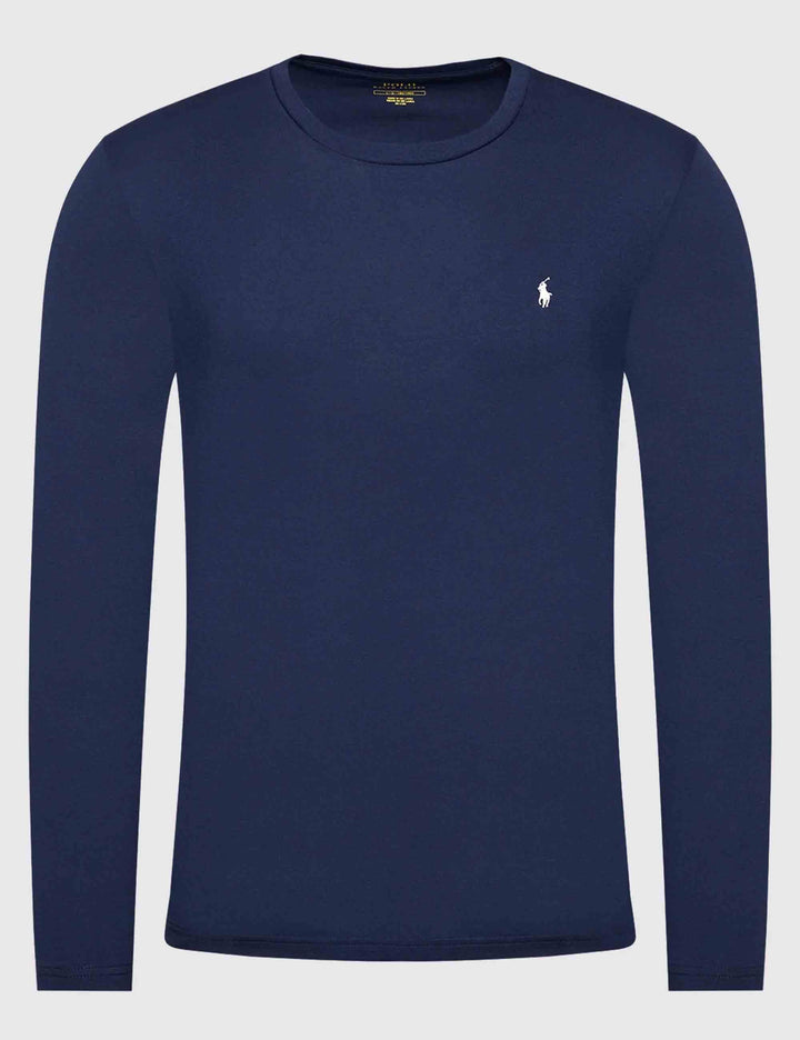 T-shirt uomo Crew in cotone blu con logo ricamato e maniche lunghe 714844759002 CRUISE NAVY Polo Ralph Lauren 