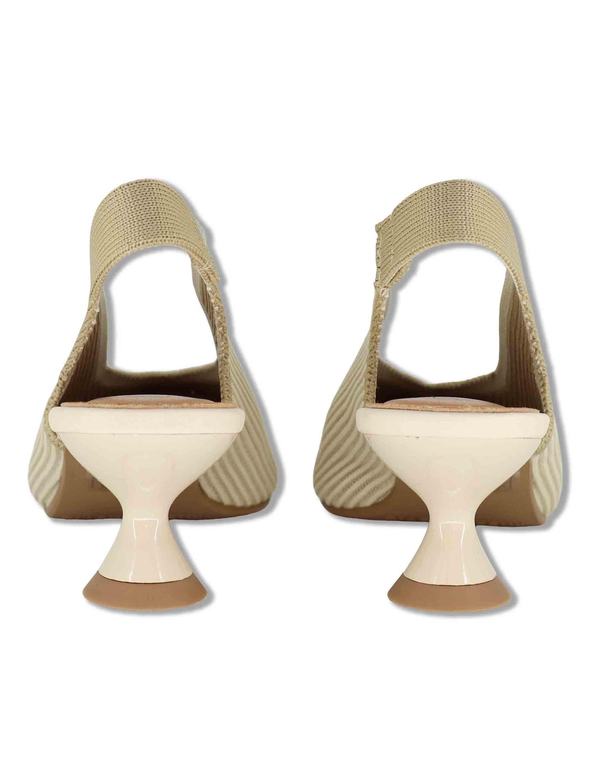 Slingback donna in tessuto beige con tacco basso e punta a punta 76535 65-3V Miss Elastic 