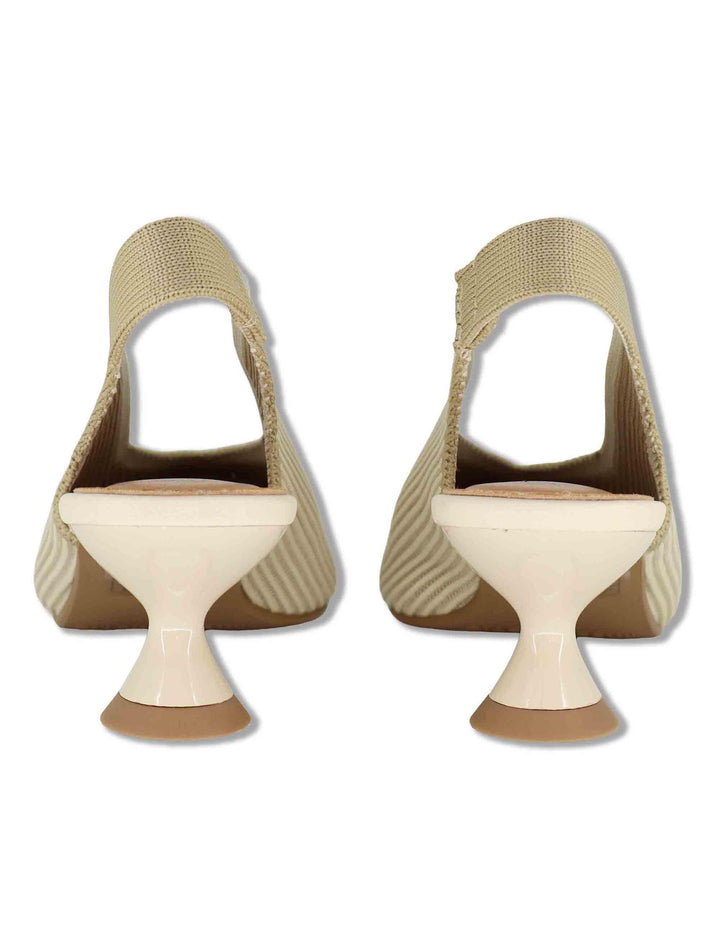 Slingback donna in tessuto beige con tacco basso e punta a punta 76535 65-3V Miss Elastic 