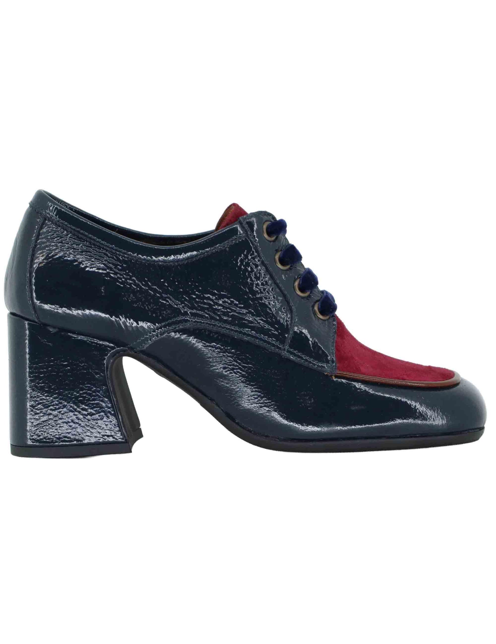 Stringate donna in pelle blu bicolore con tacco alto 5115Z 016 Les Venues 