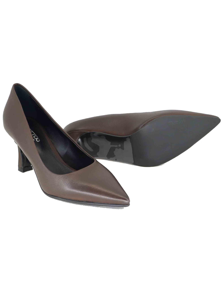 Decollete donna in pelle marrone con tacco alto e punta a punta A 74 014 Tattoo 