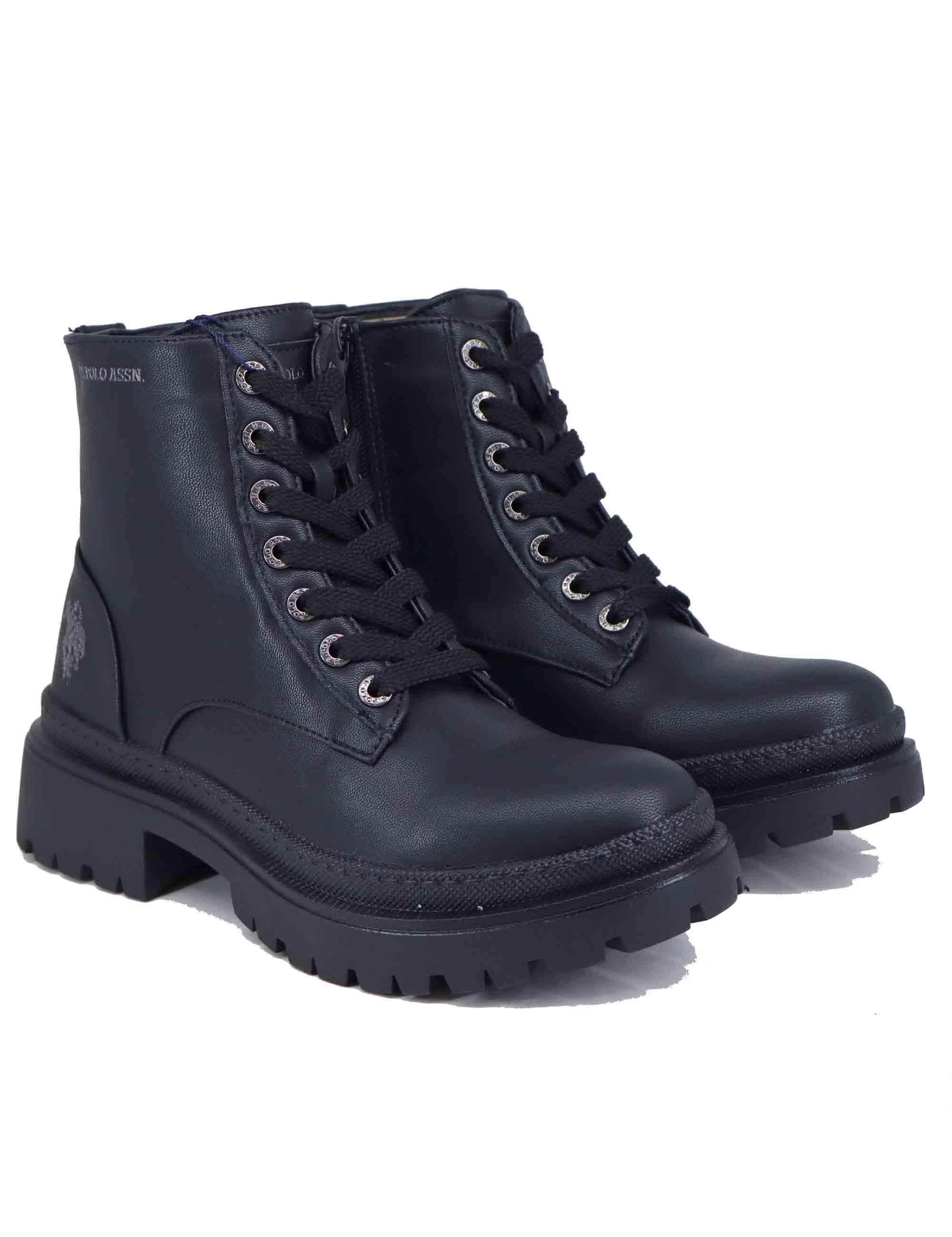 Stivaletti stringati donna in eco pelle nera BYKER001W DU1 U.S. Polo Assn. 