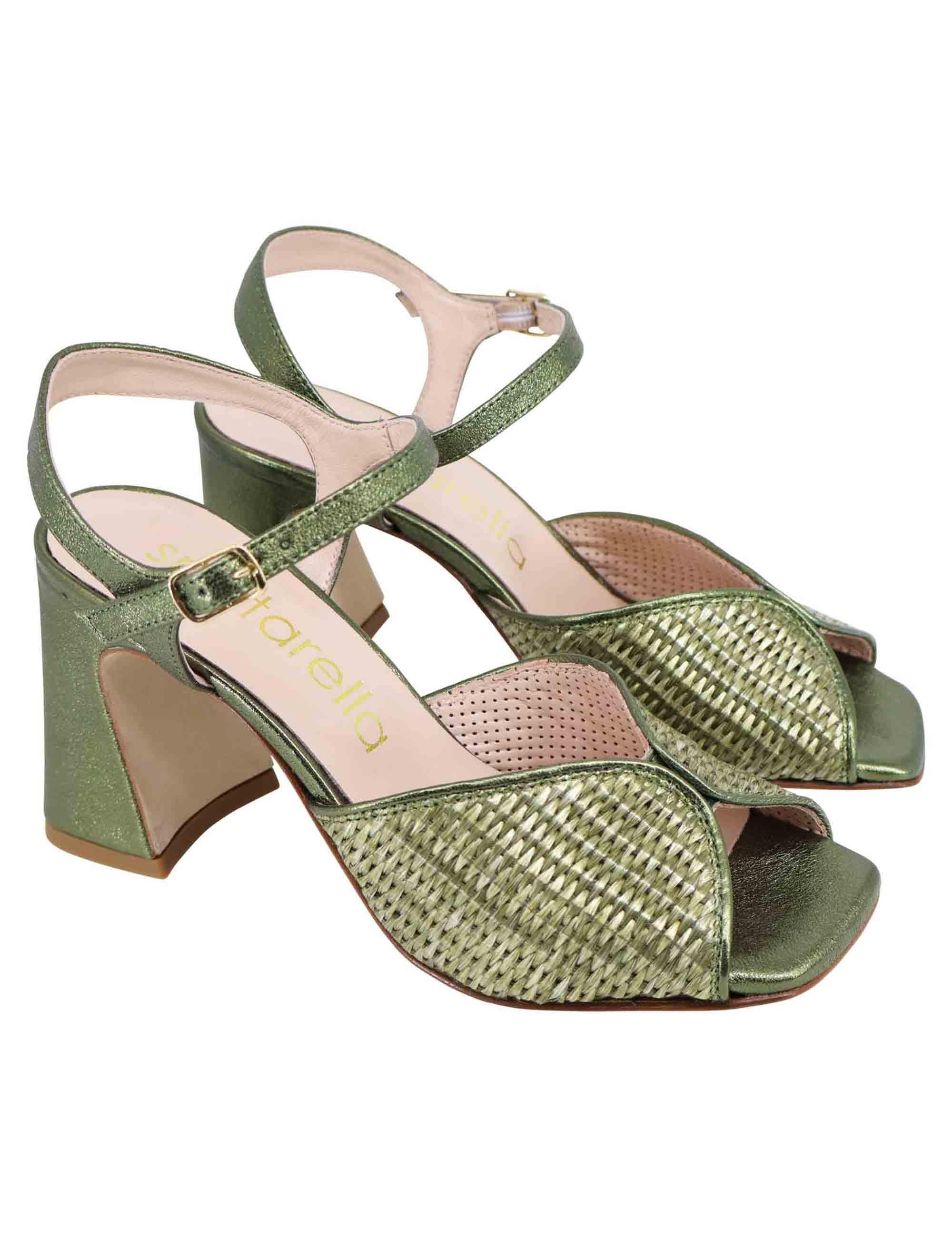 Sandali donna in pelle verde laminata con tacco alto e cinturino alla caviglia SPX1211P 1079 Spatarella 