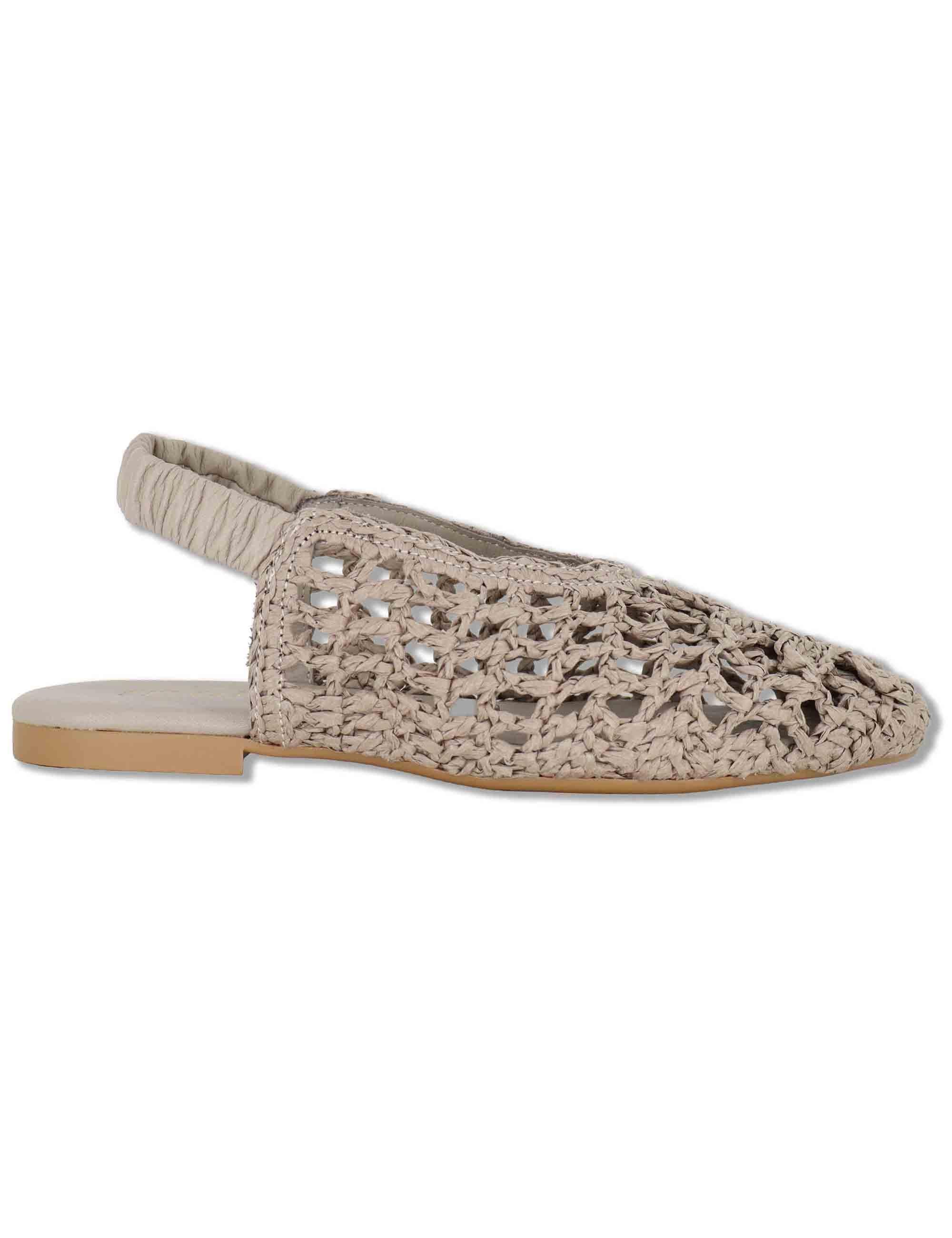 Sligback donna in rafia beige con cinturino posteriore in pelle e tacco basso SP251425 020 Spatarella 