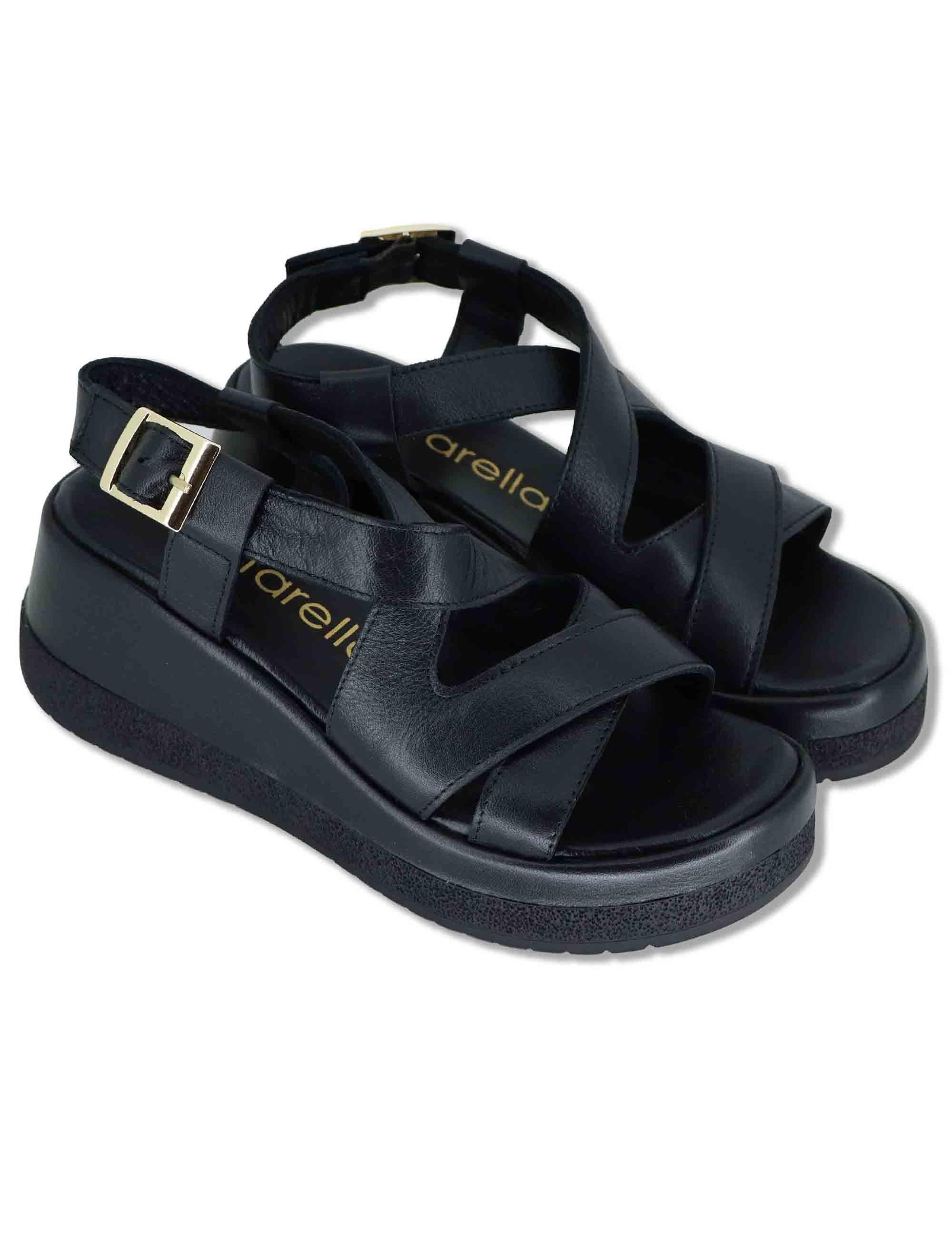 Sandali donna slingback in pelle nera con zeppa e cinturino regolabile SP261354 001 Spatarella 