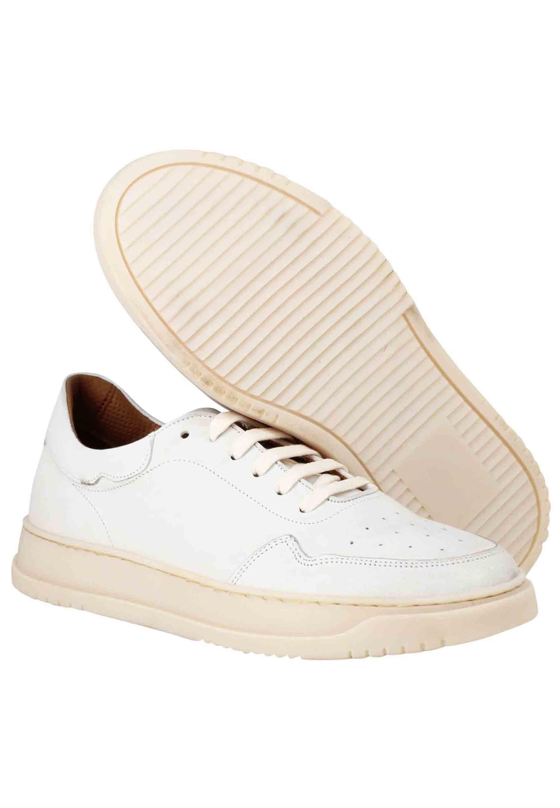Sneakers uomo in pelle vintage off white con suola in gomma cucita SP2631 015 Spatarella 