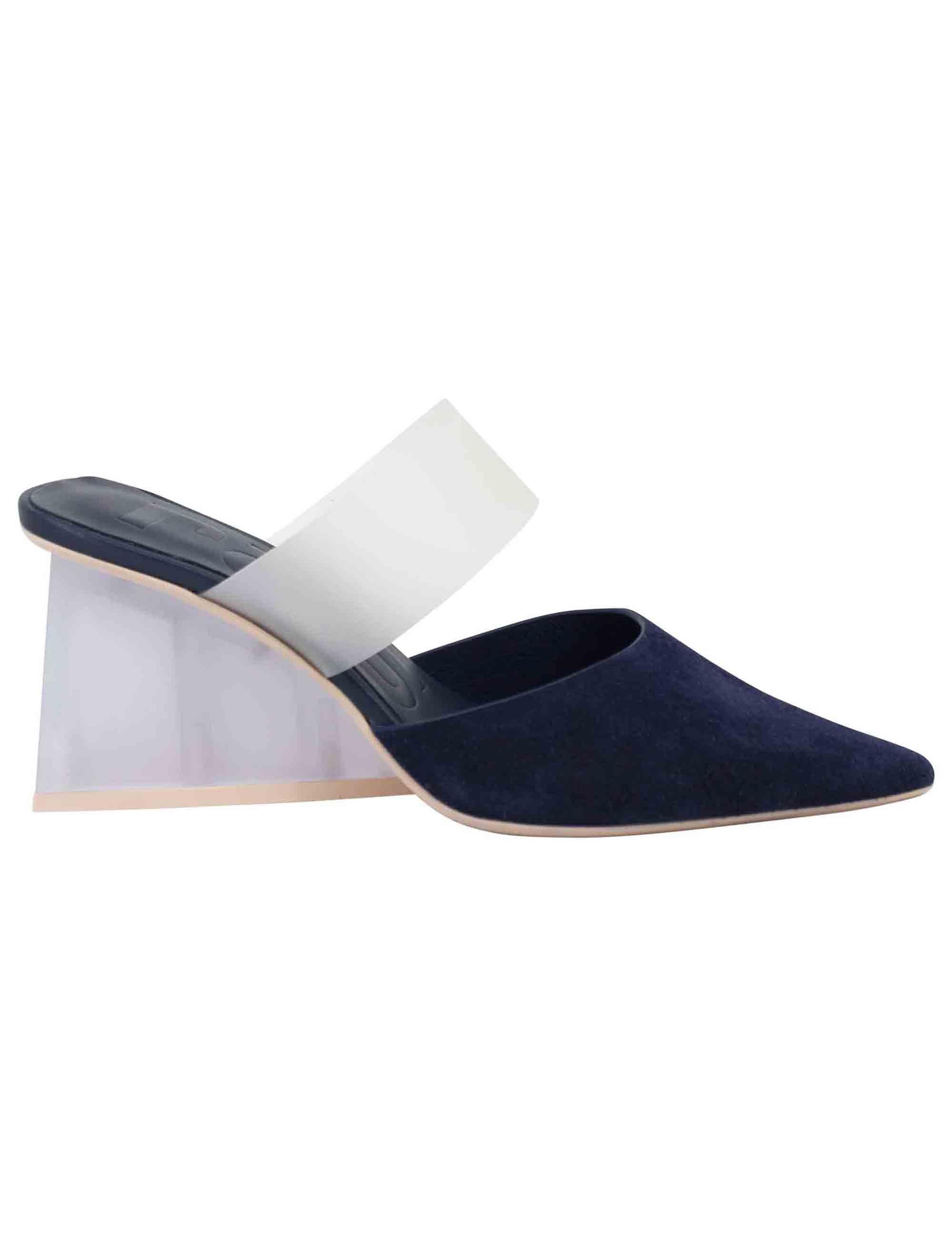 Sabot donna in camoscio blu con tacco alto e punta a punta 7635-D 002 Ras 