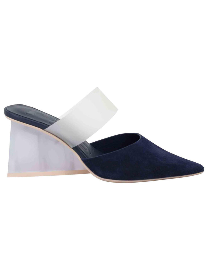 Sabot donna in camoscio blu con tacco alto e punta a punta 7635-D 002 Ras 