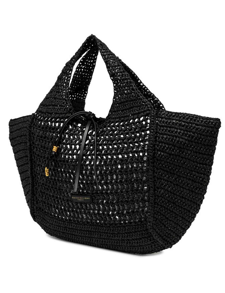 Borse donna Nefeli in rafia nera con chiusura cordoncino BS11953 COMM STR-CRCH 001 Gianni Chiarini 