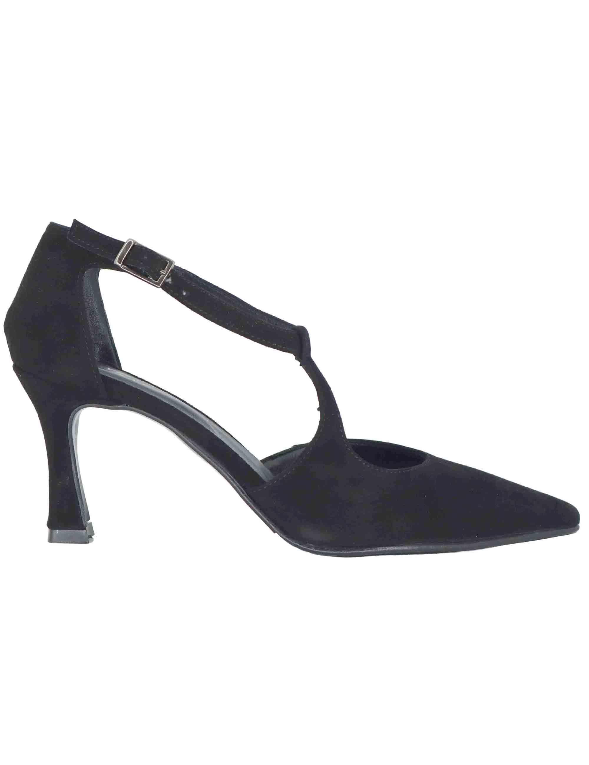 Decollete donna Mary Jane in camoscio nero con cinturino obliquo tacco alto A102 001 Tattoo 