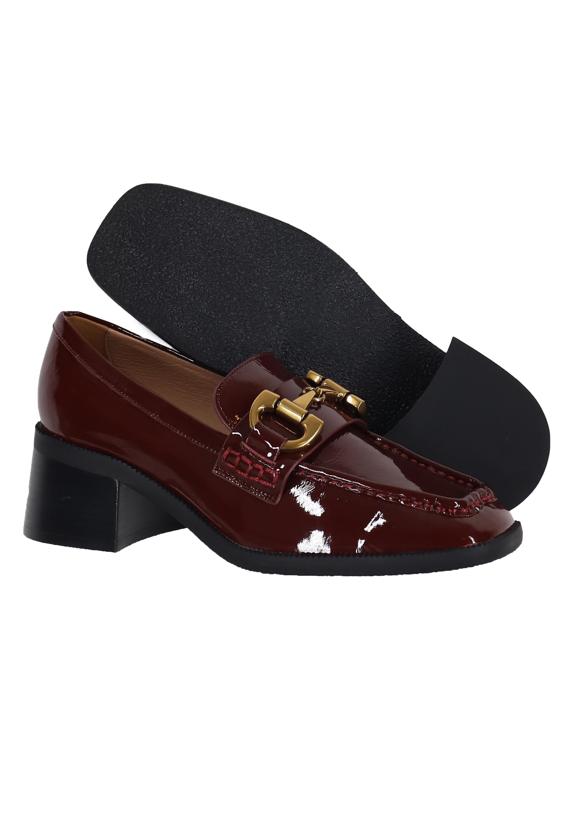 Mocassini donna in pelle bordeaux lucida con morsetto in oro Tiana 532Z21VK 018 Bibi Lou 