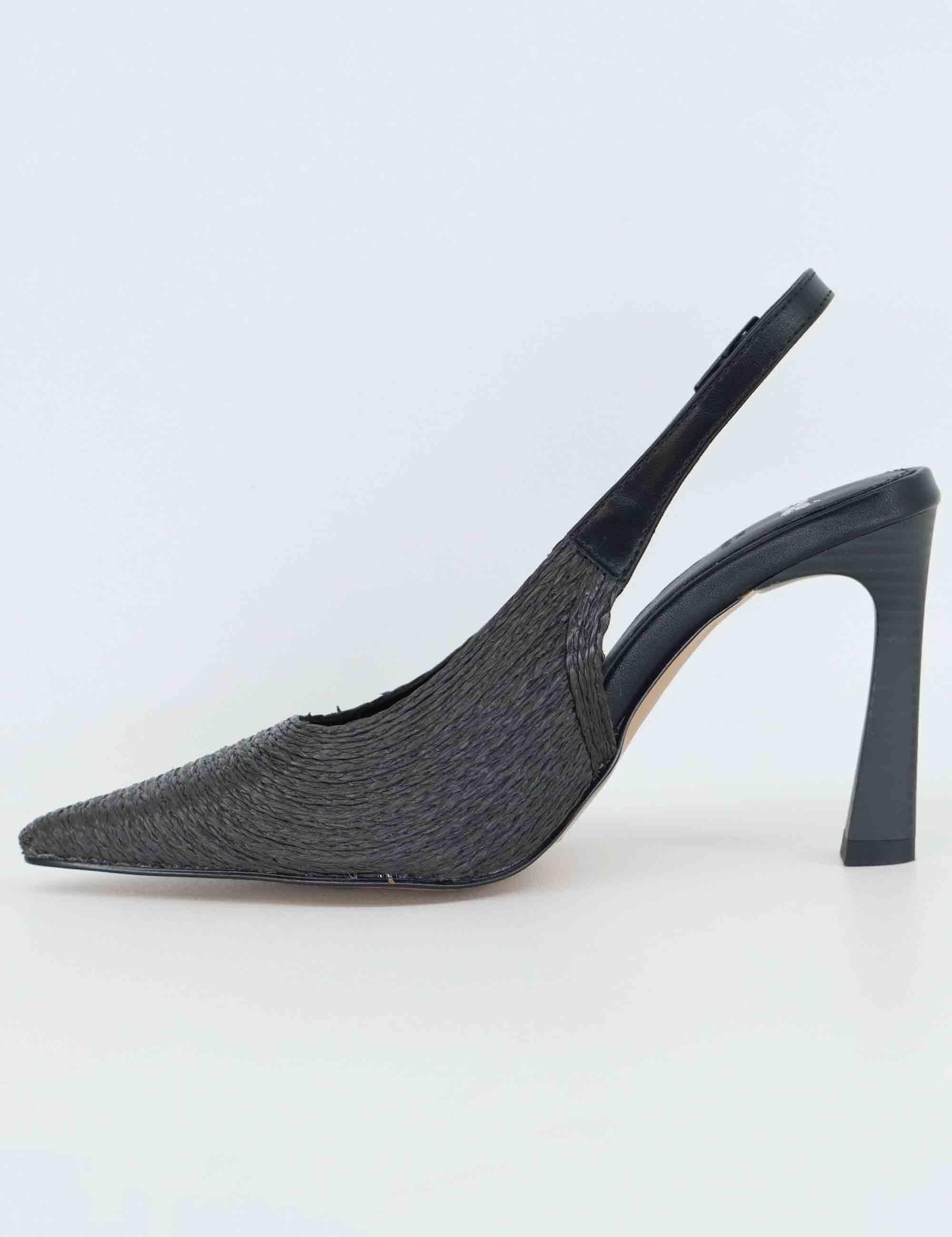Slingback donna in rafia nera con tacco alto U47009005H23 908 Exe 