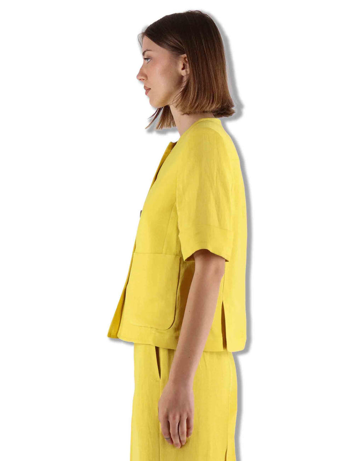 Giacche donna Timeless Linen in lino giallo con maniche 3/4 JD648140106 70008 Maliparmi 