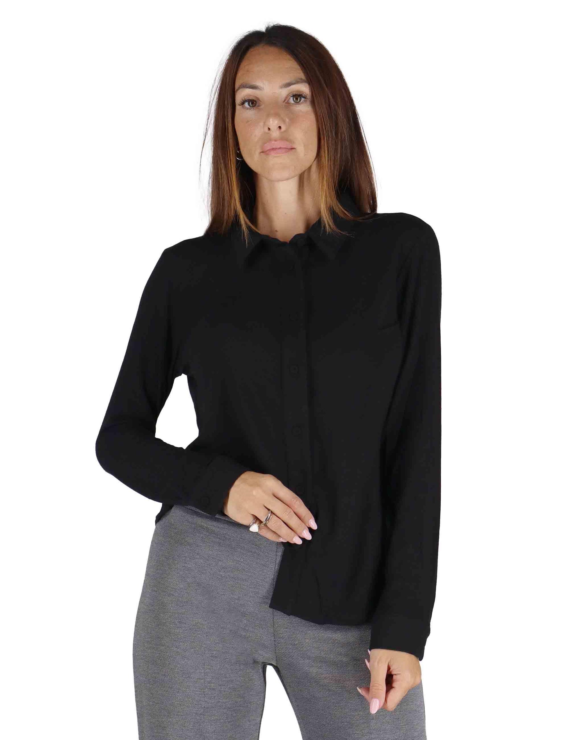 Camicie donna in jersey nero a maniche lunghe JABCM0025-F1050 9999 Justmine 