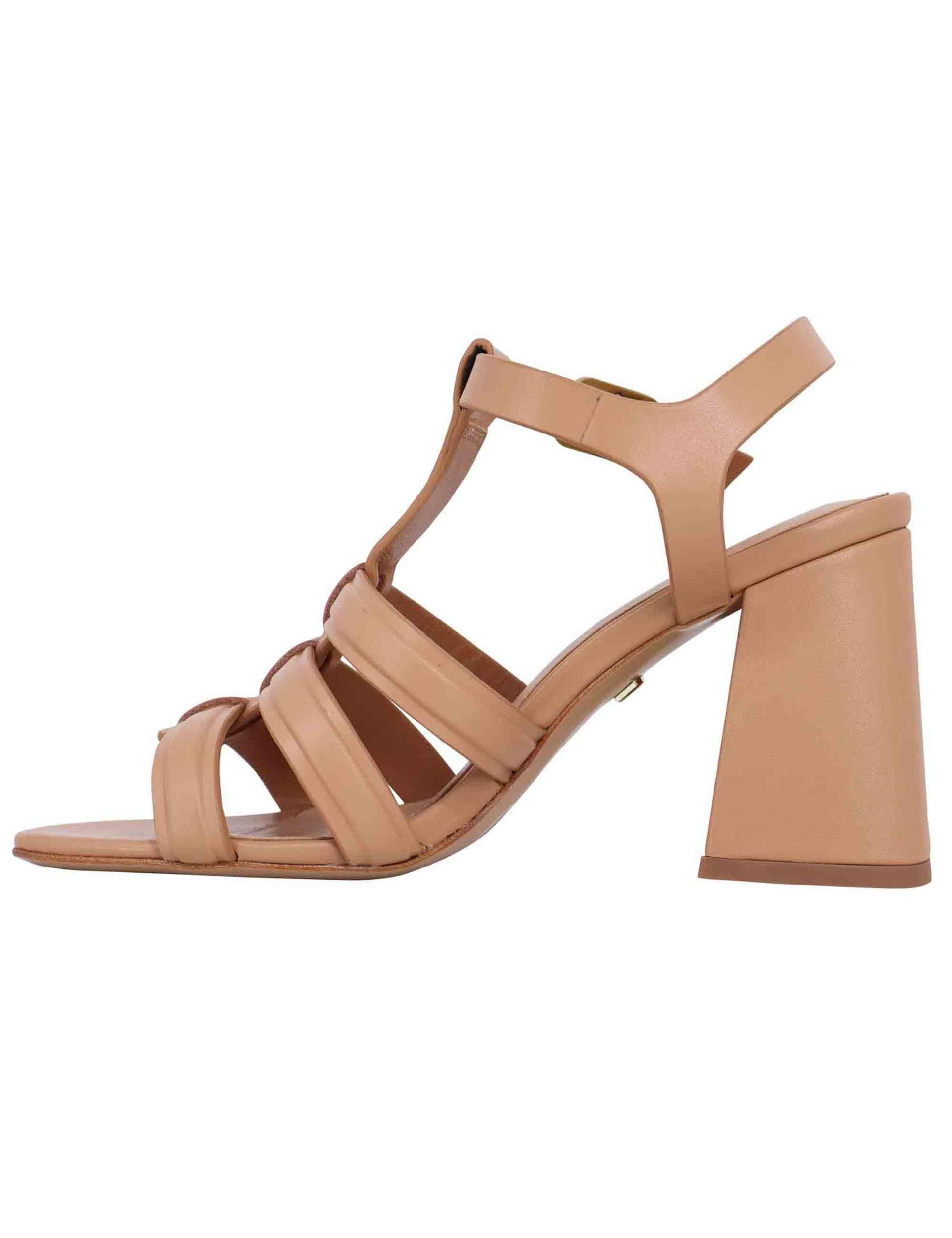Sandali donna in pelle nude con tacco alto punta quadra e cinturino alla caviglia Gaia 351Z10BK 025 Lola Cruz 