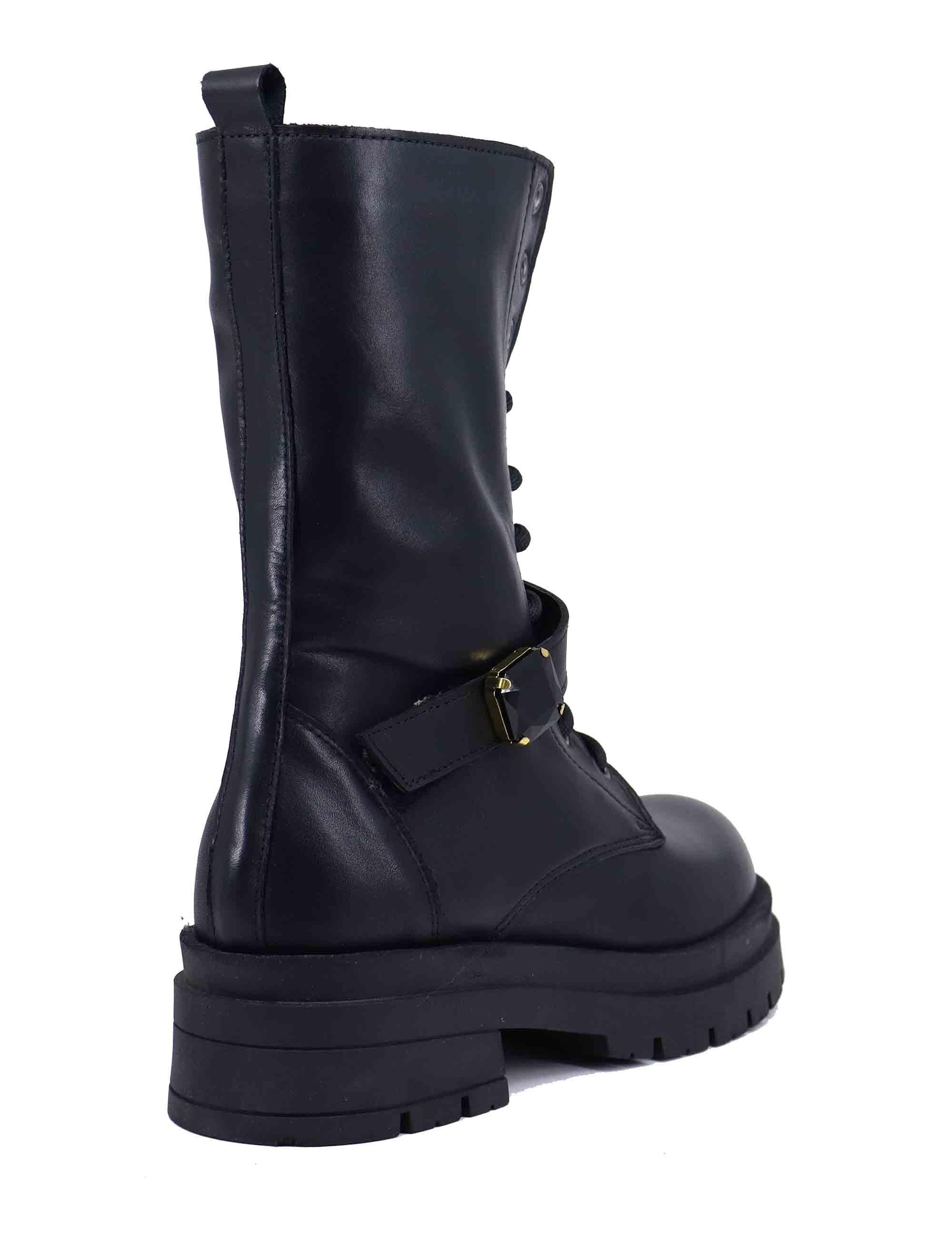 Stivaletti donna stringati in pelle nera CHARLOTTE 7 001 Spatarella 