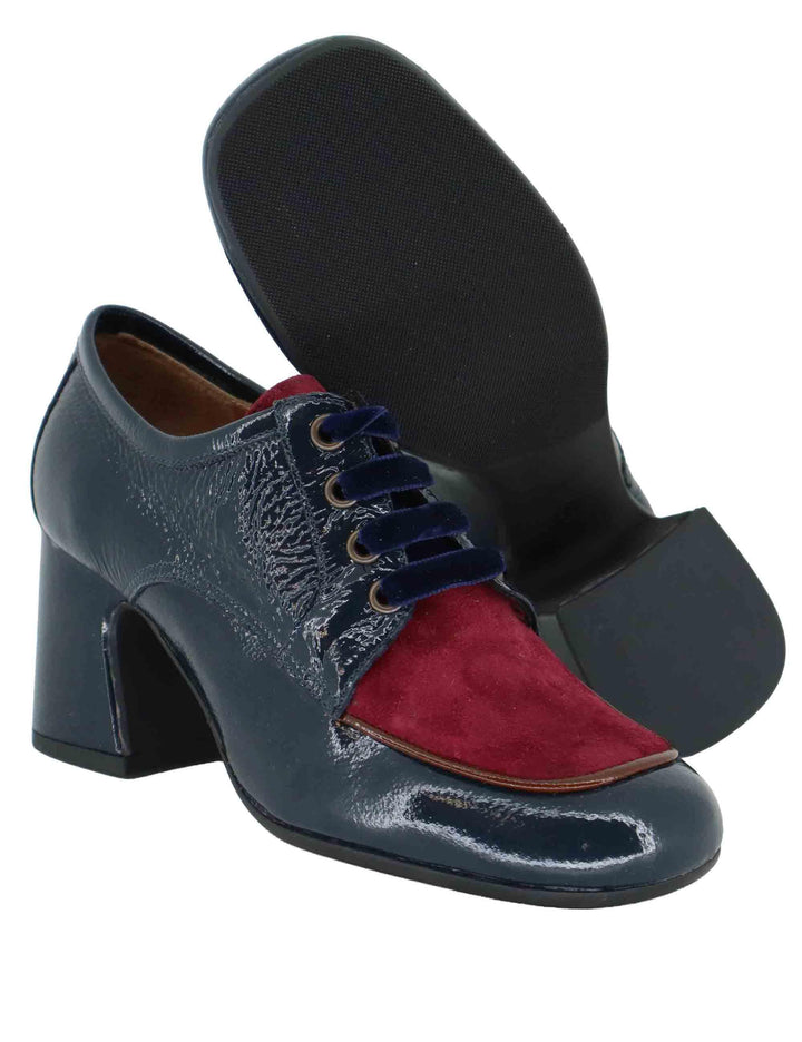 Stringate donna in pelle blu bicolore con tacco alto 5115Z 016 Les Venues 