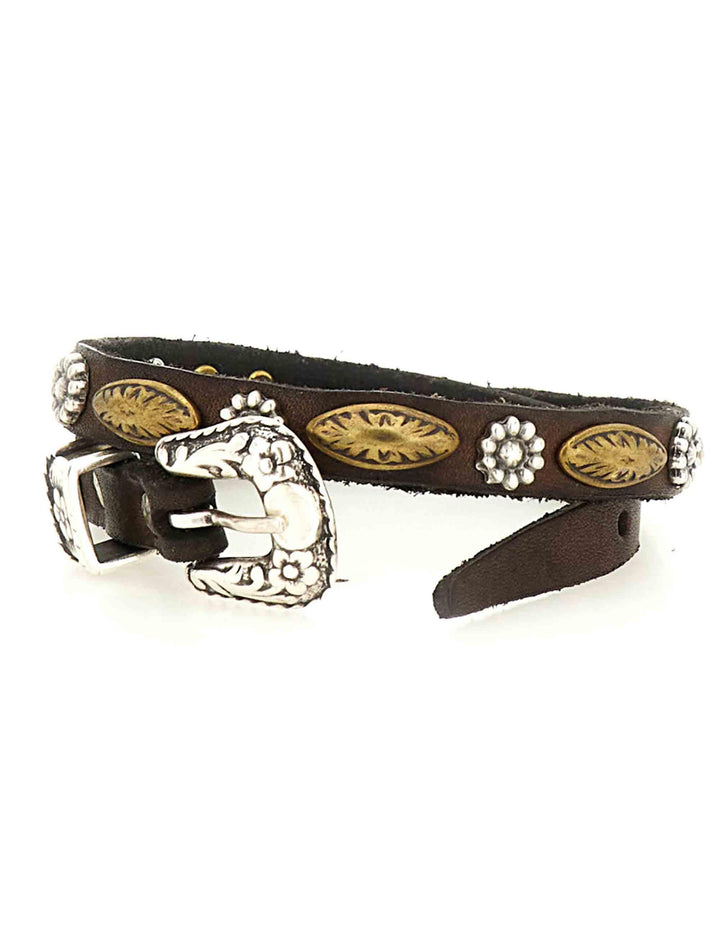 Bracciali donna in pelle marrone con borchie e fibbe a doppio giro C002270ND X3014 C1501 Campomaggi 
