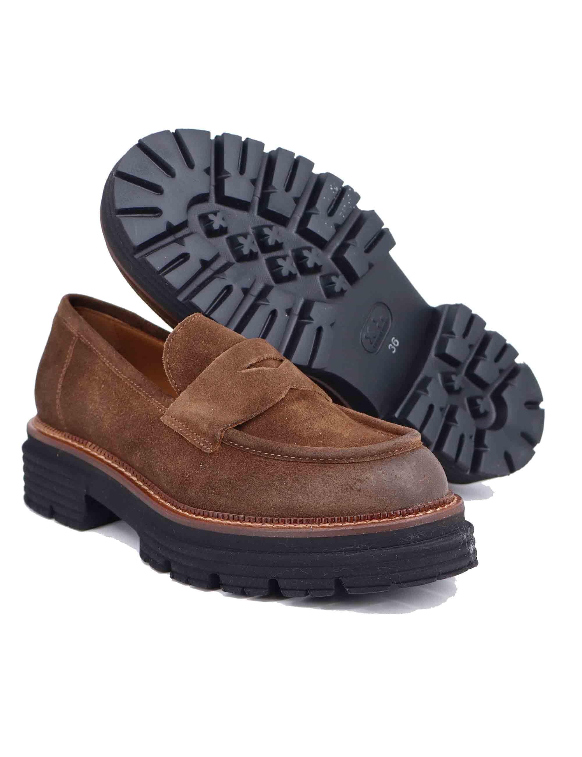 Mocassini donna in camoscio vintage cuoio con suola in gomma SP3276 013 Spatarella 