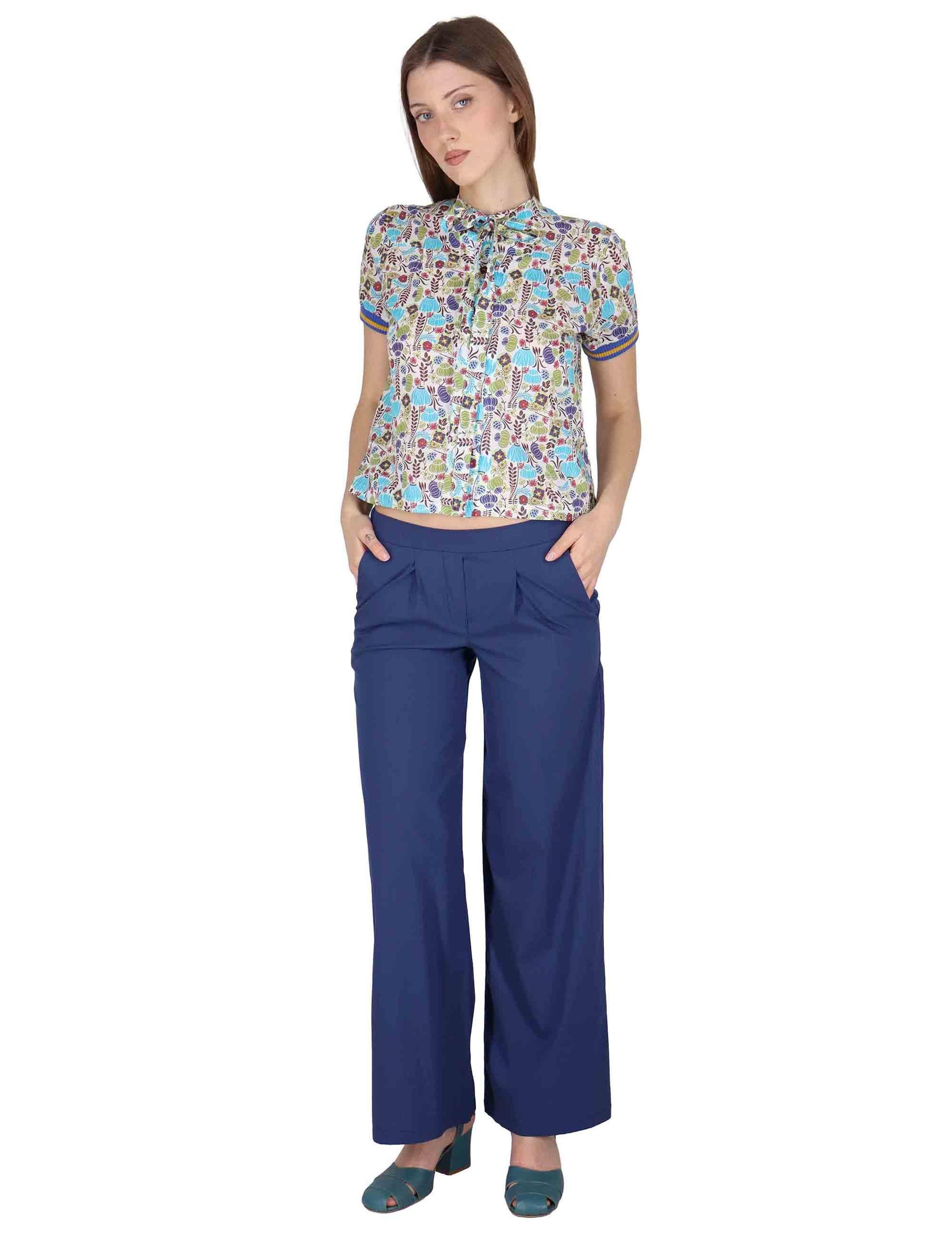 Pantaloni donna Fluid Pants in cotone stretch blu con pences JABPN0001-F1275-1240 6008 Justmine 