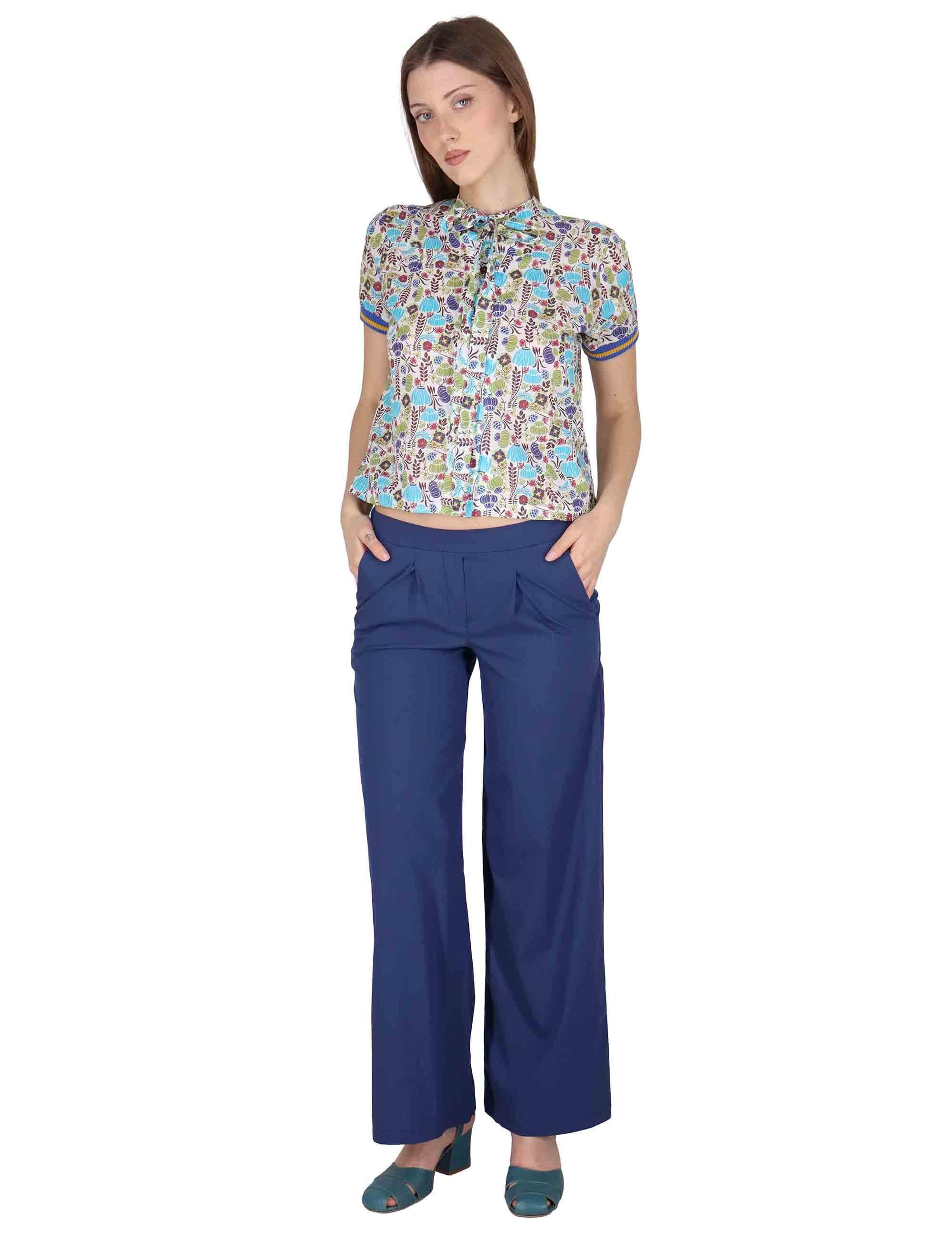 Pantaloni donna Fluid Pants in cotone stretch blu con pences JABPN0001-F1275-1240 6008 Justmine 