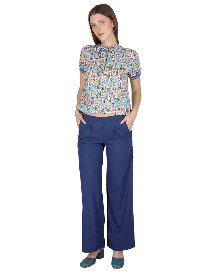 Pantaloni donna Fluid Pants in cotone stretch blu con pences JABPN0001-F1275-1240 6008 Justmine 