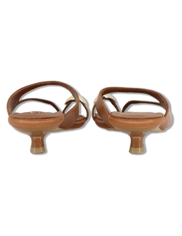 Sandali donna infradito in pelle cuoio con anello oro e tacco basso SP261650 014 Spatarella 