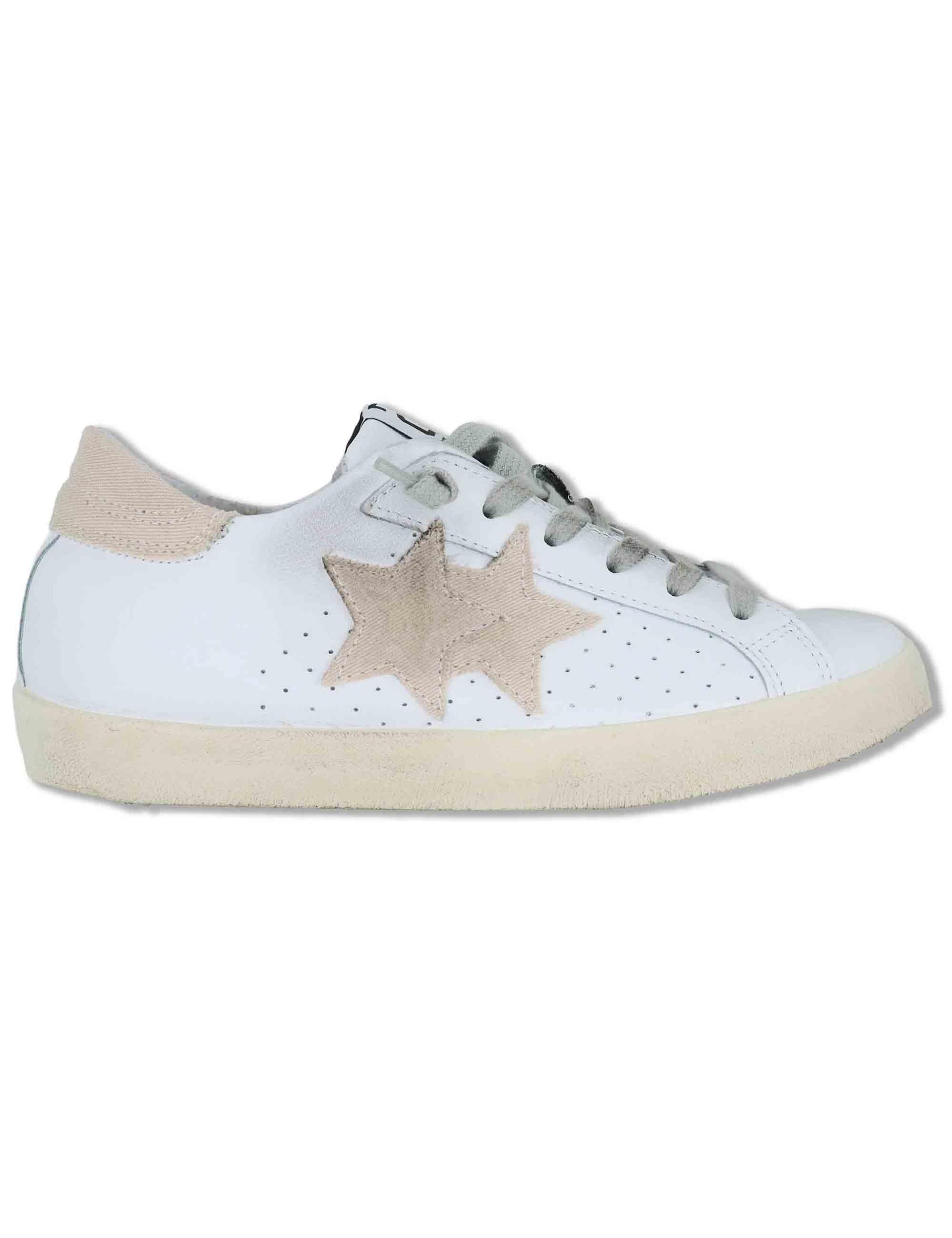 Sneakers donna Prime in pelle bianca e off white con stelle 2SD5092 126 2Star 
